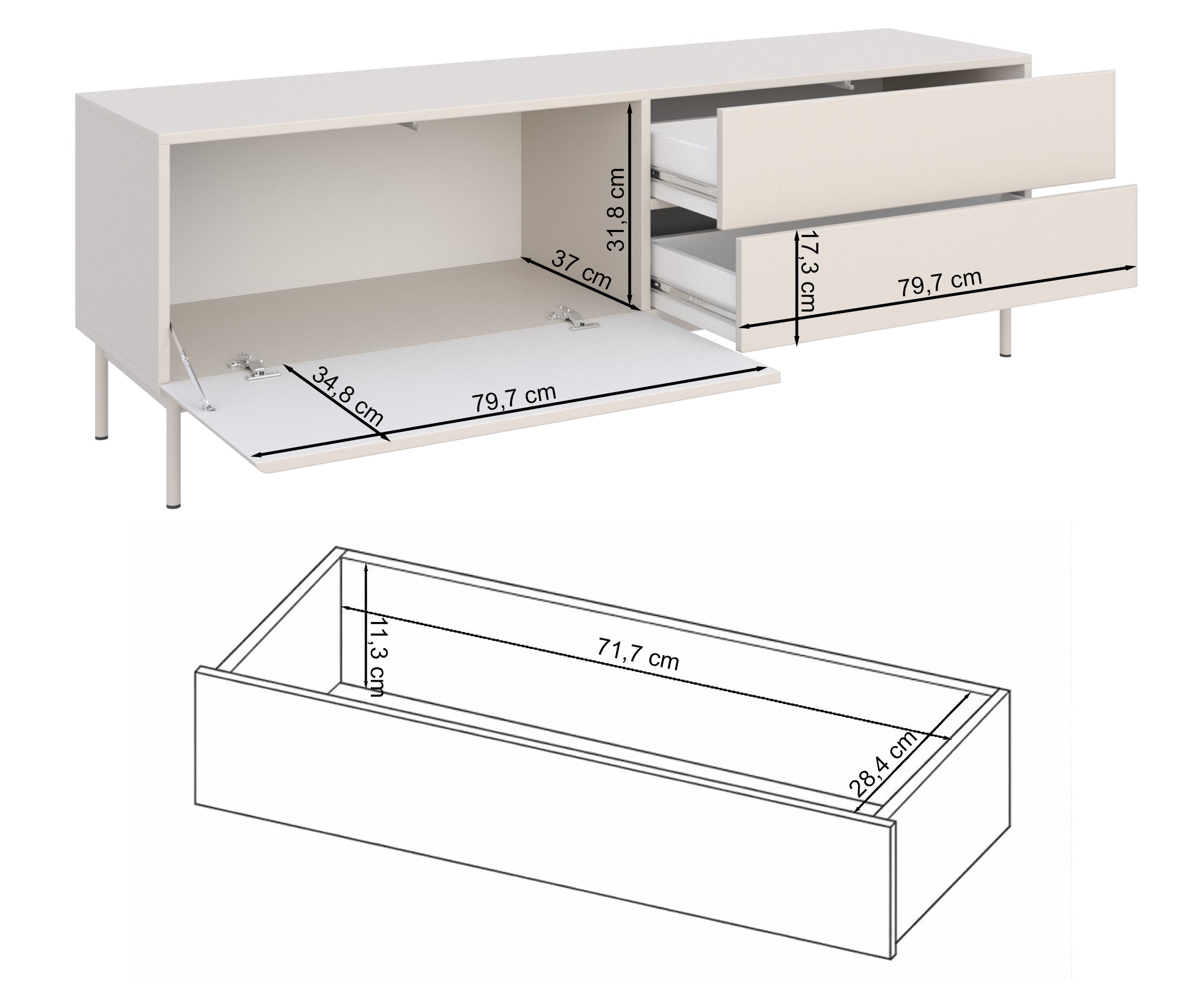 selsey-olio-tv-schrank-160-cm-mit-klappe-und-zwei-schubladen-wei image 6