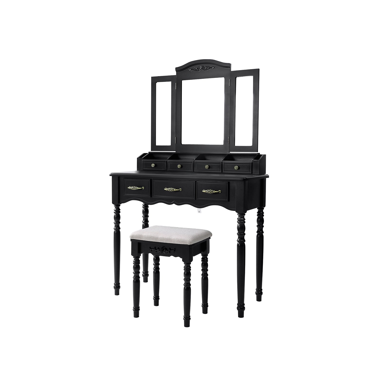 vasagle-schminktisch-mit-7-schubladen-klappspiegel-und-hocker-wei-80-x-40-x-137- image 3