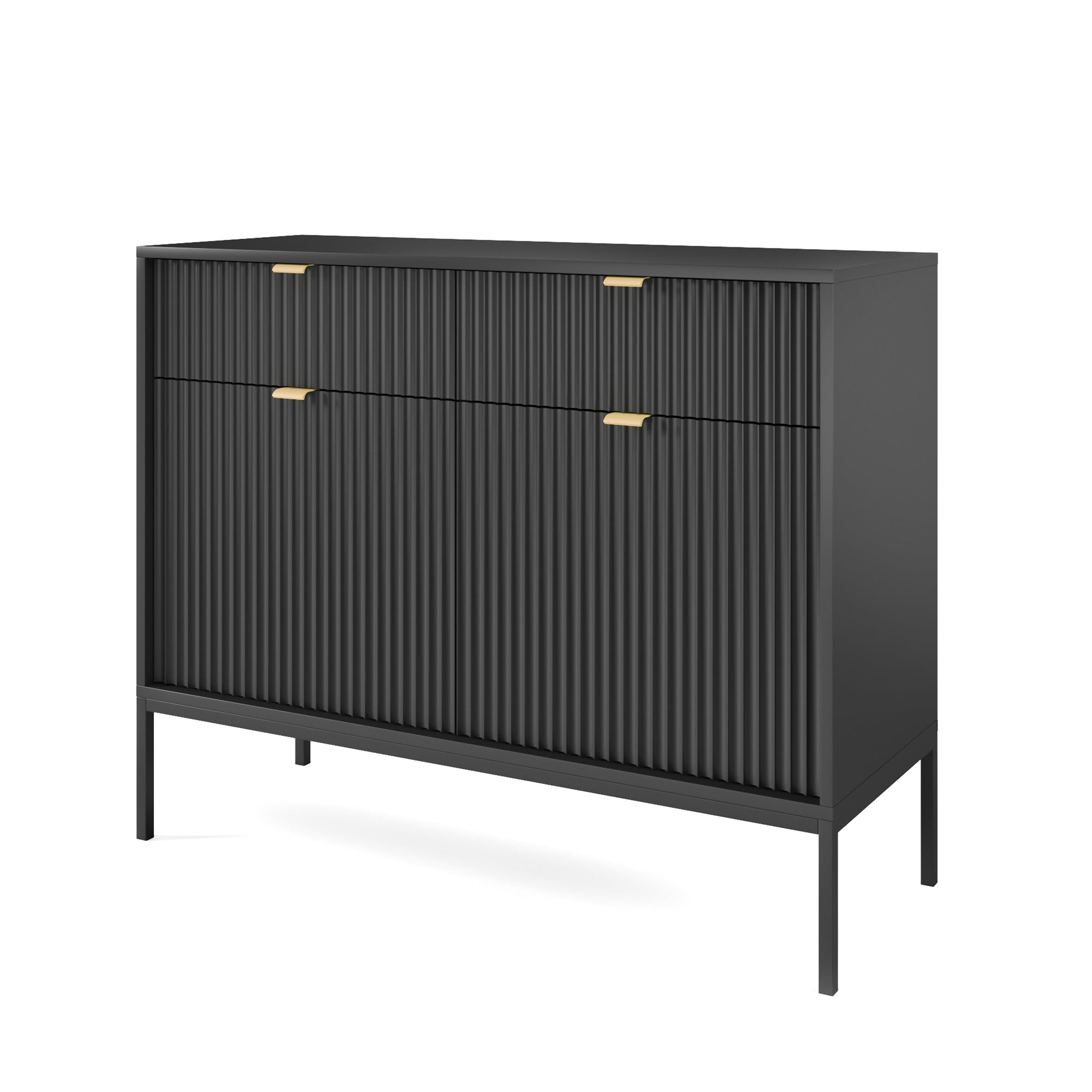 selsey-vellore-zweit-rige-kommode-104-cm-schwarz-mit-gerillten-fronten-und-golde image 1