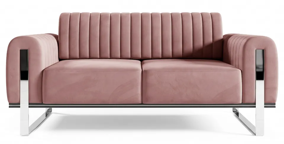 selsey-parissa-zweisitziges-sofa-rosa-velours-mit-chromf-en image 1