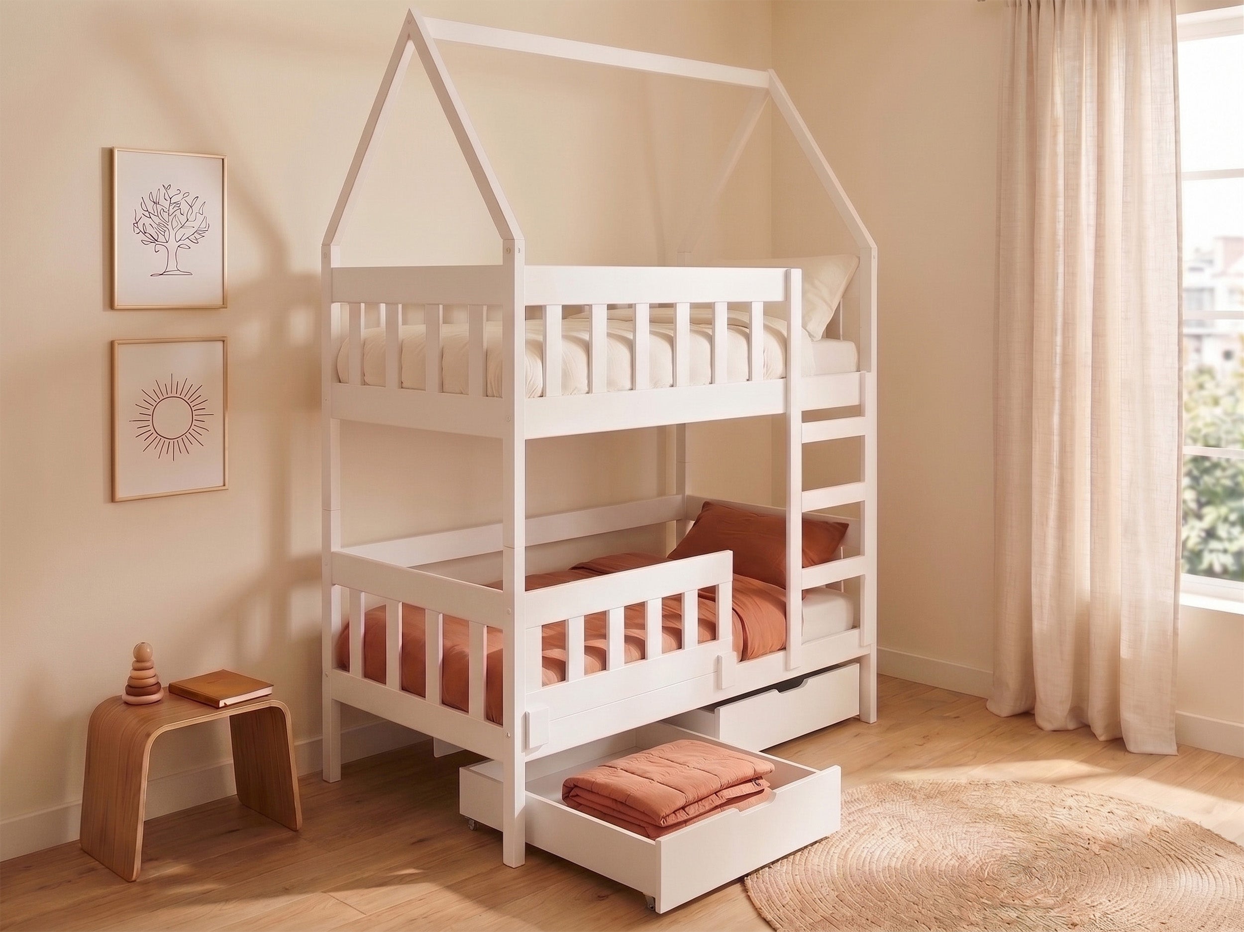 selsey-vistena-etagenbett-75x180-cm-hausbett-wei-mit-matratzen-und-schubladen image 2