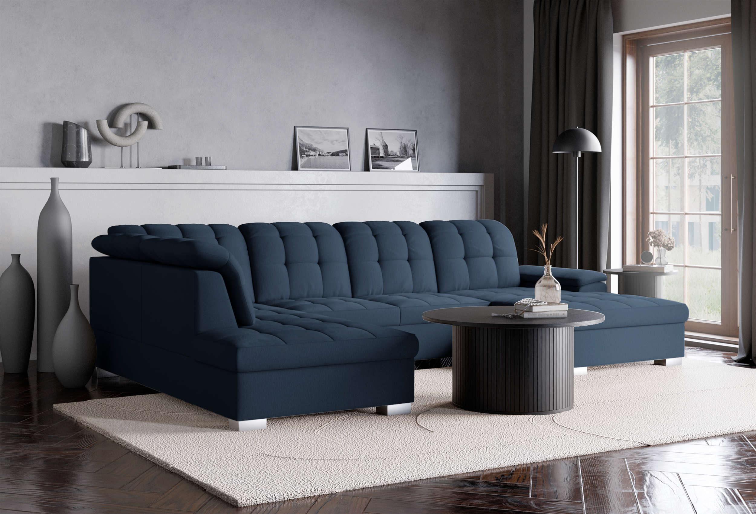selsey-jamaal-ecksofa-mit-schlaffunktion-u-f-rmig-rechts-marineblauer-flechtstof image 3