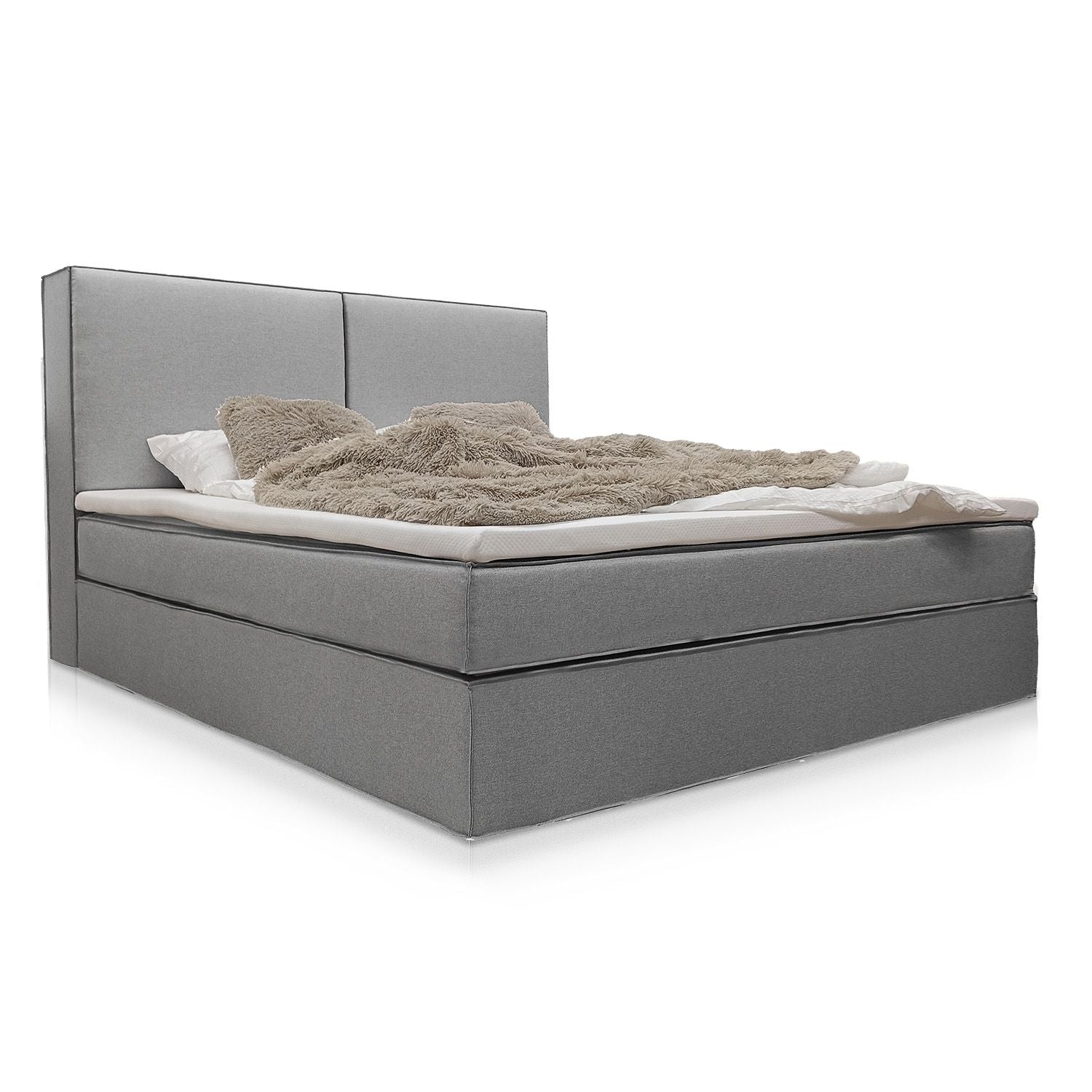 juskys-boxspringbett-detroit-chenille-stoff-beige-mit-topper image 8