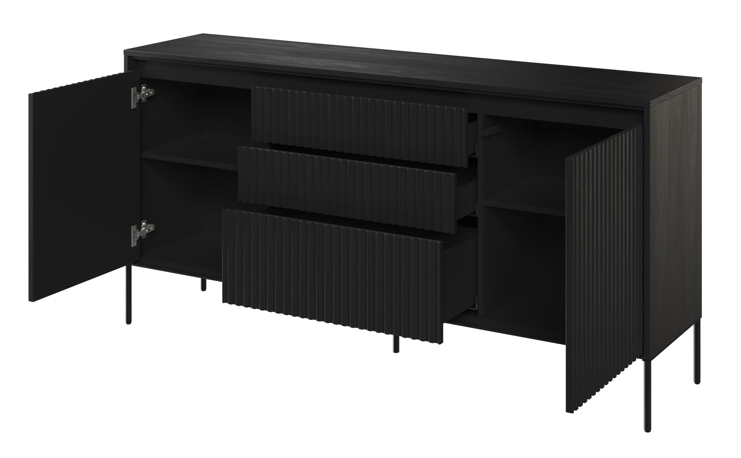 selsey-trend-zweit-rige-kommode-166-cm-mit-drei-schubladen-und-led-schwarz image 3