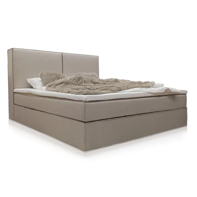 juskys-boxspringbett-detroit-chenille-stoff-beige-mit-topper image 1