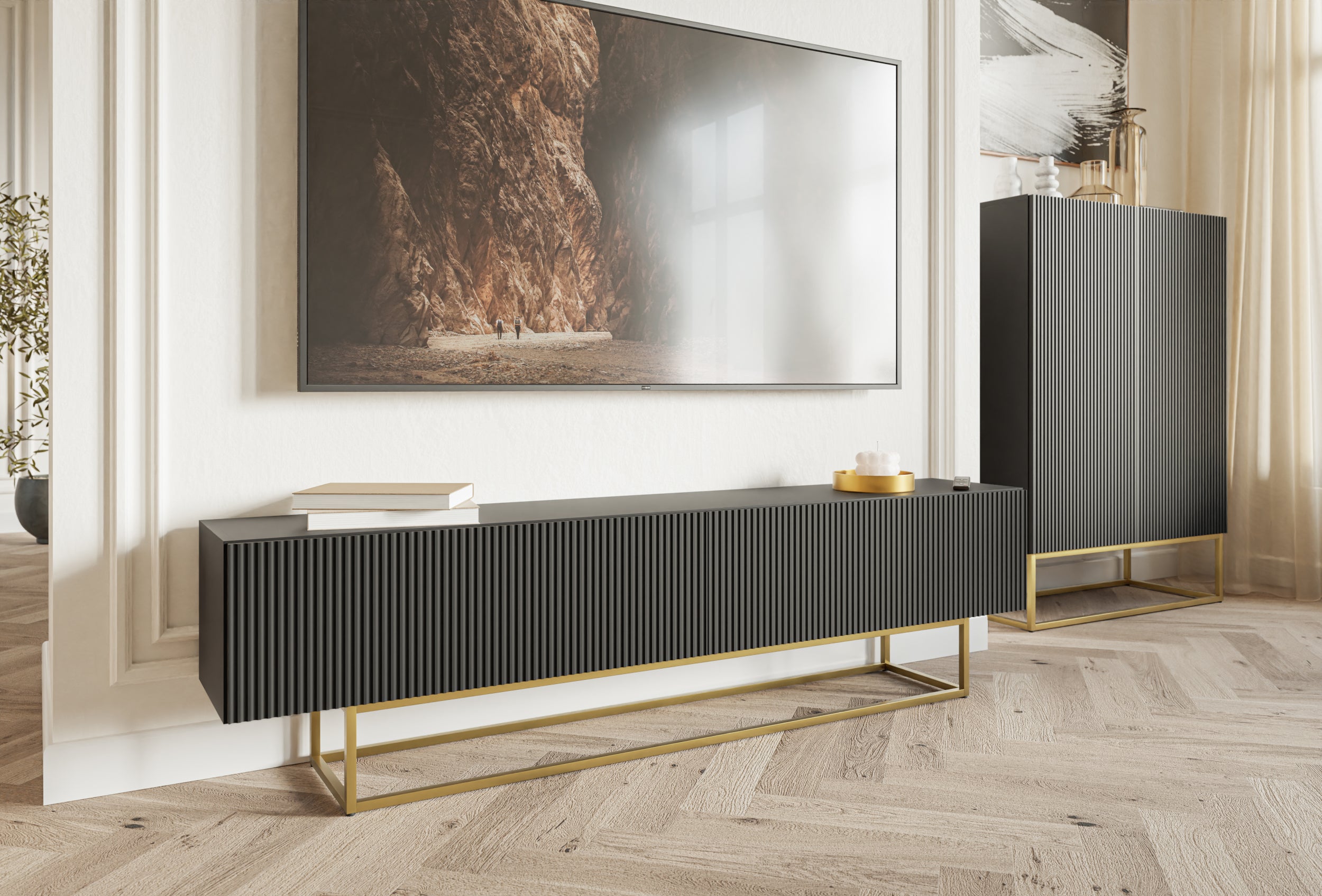 selsey-veldio-tv-schrank-175-cm-schwarz-mit-gefr-ster-front-und-goldenen-beinen image 3