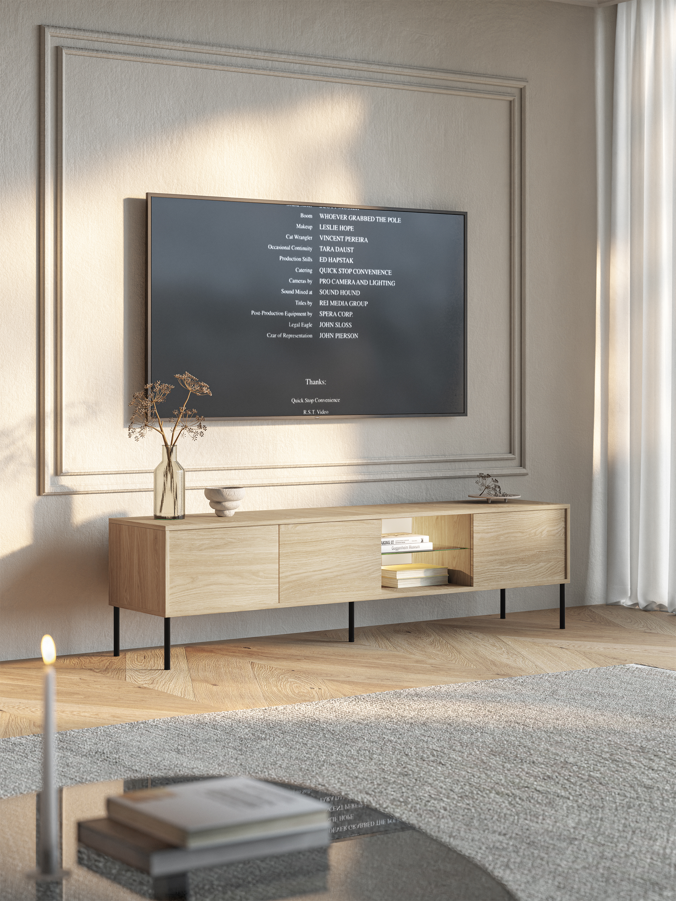 selsey-modity-tv-schrank-175-cm-eiche-schwarze-beine-mit-glas-und-led image 2