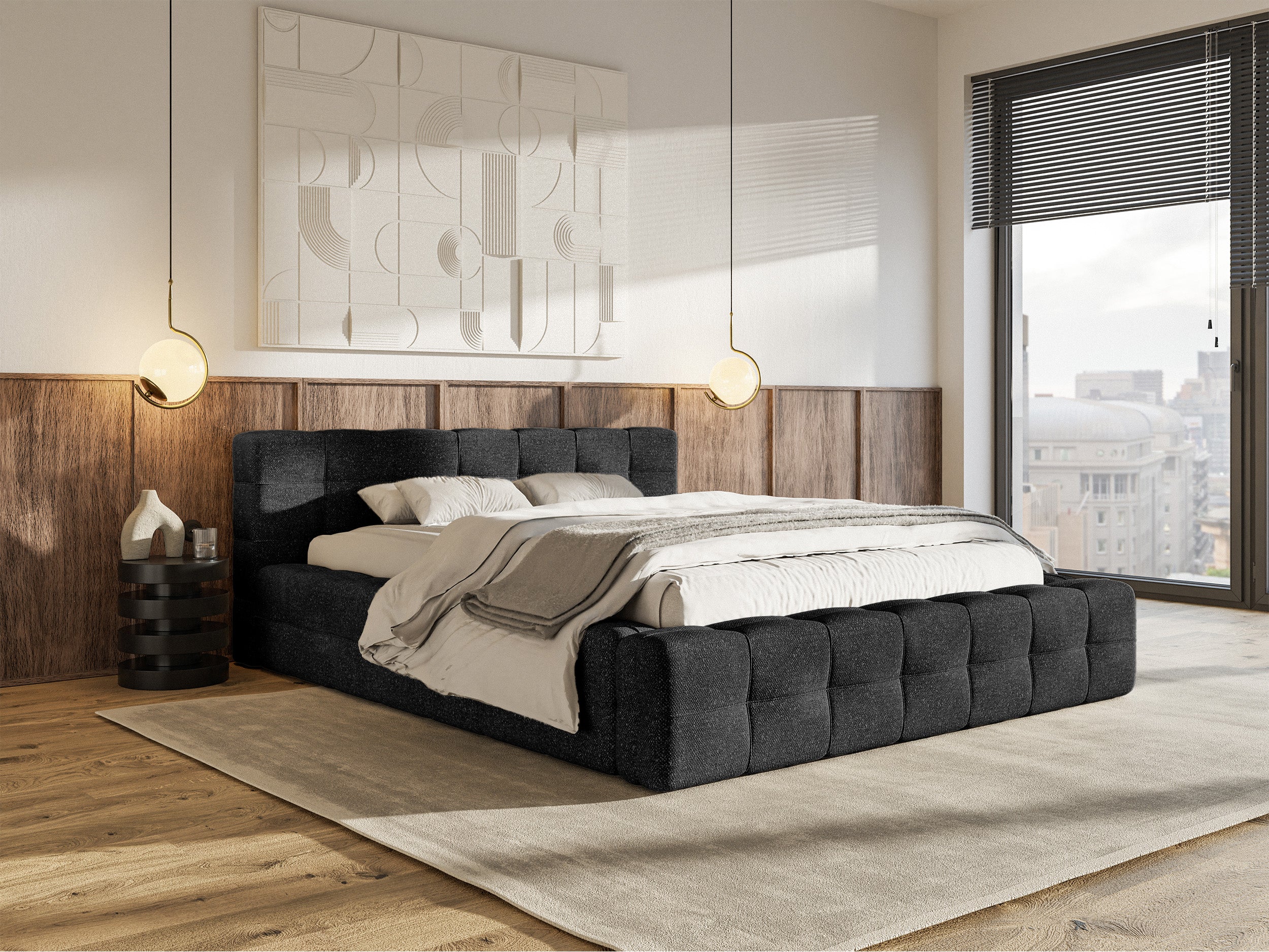 selsey-puffly-gepolstertes-bett-140x200-cm-mit-stauraum-schwarzer-metallrahmen-c image 2