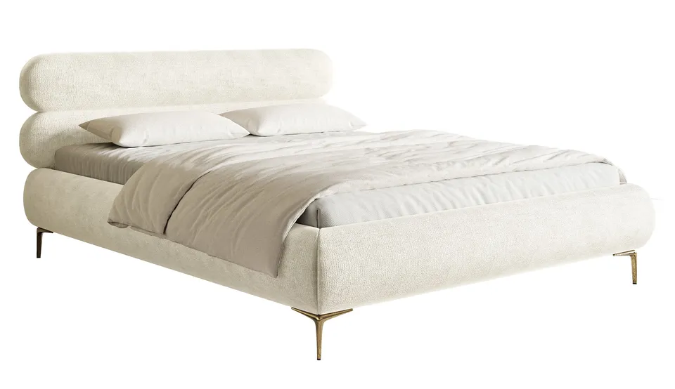 selsey-roule-polsterbett-160x200-cm-creme-chenille-mit-goldenen-beinen image 1