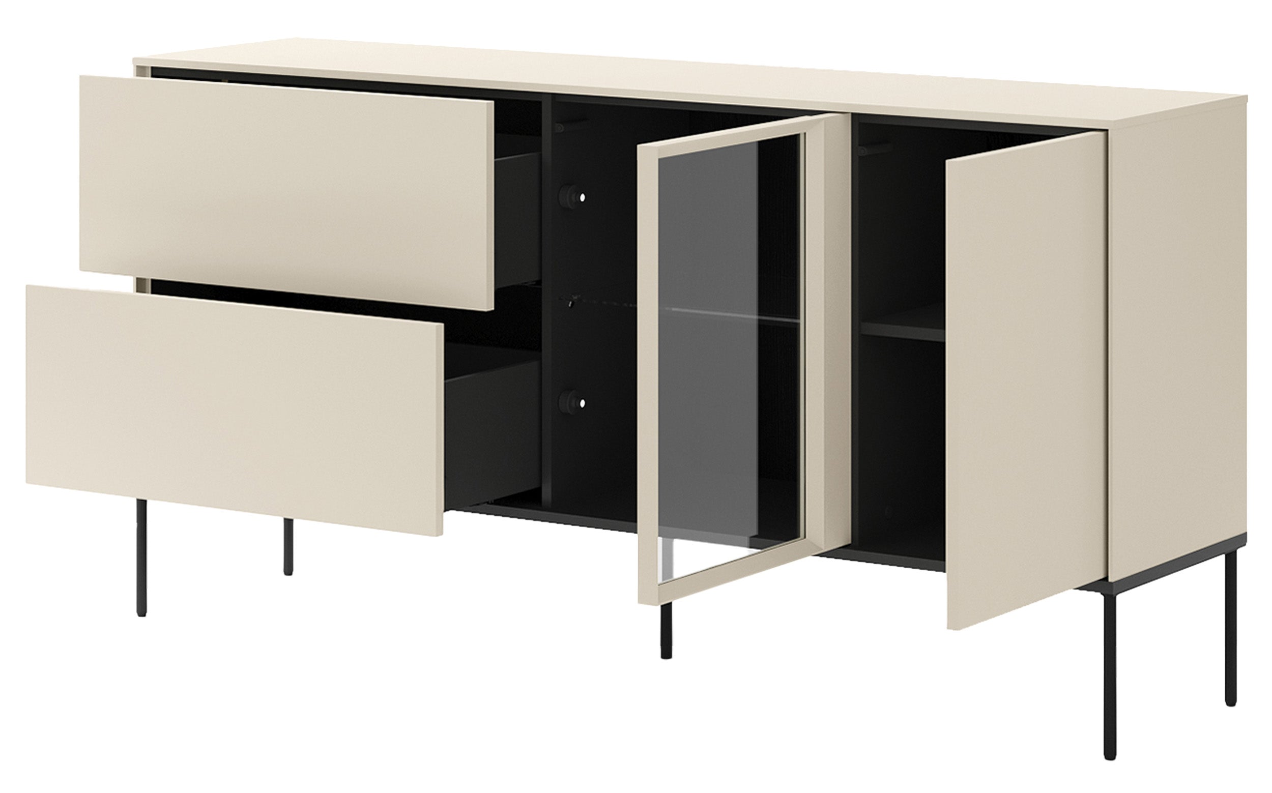selsey-sideboard-bellezo-166-cm-einfl-gelig-mit-led-vitrine-und-2-schubladen-cre image 1