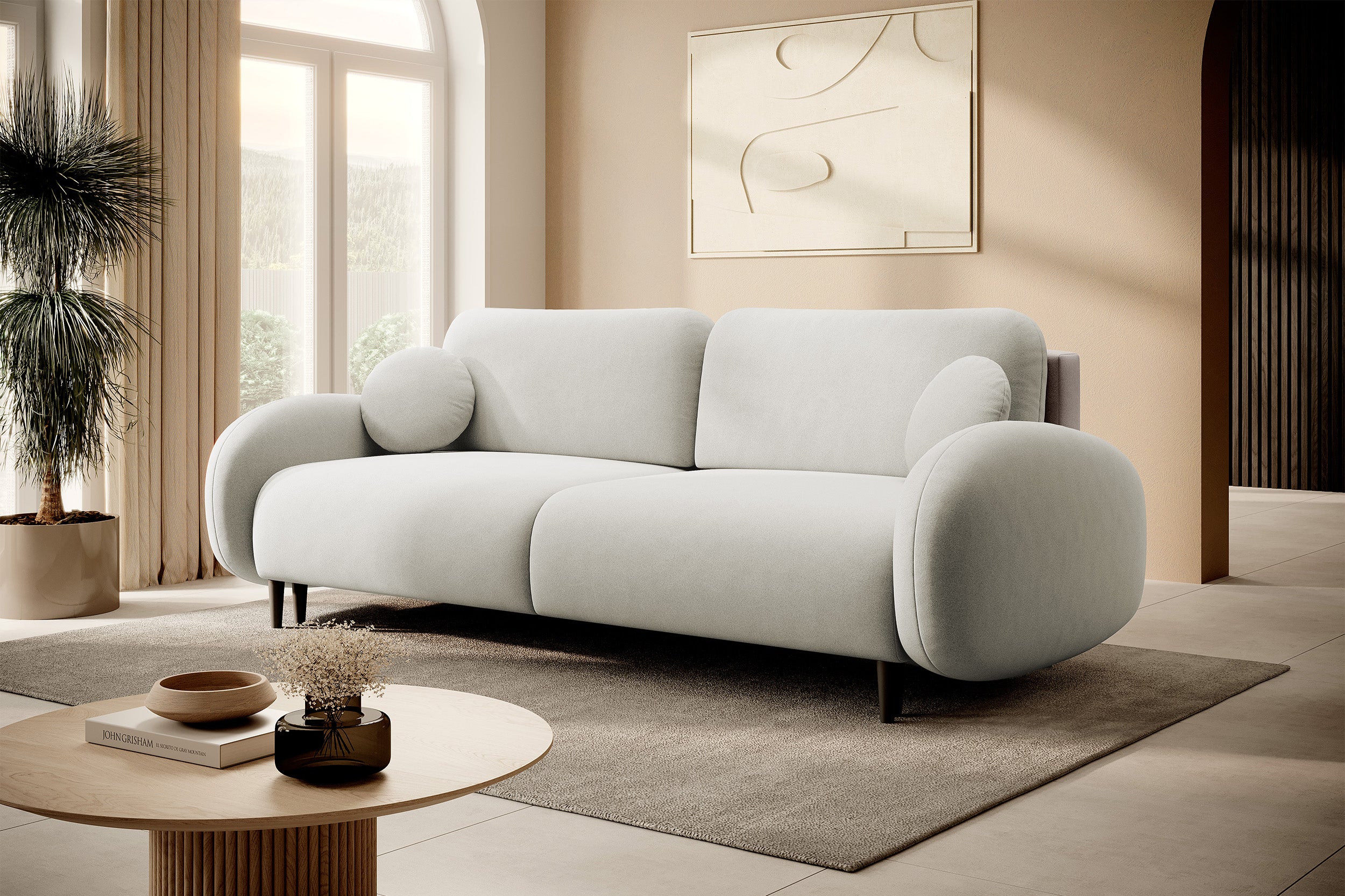 selsey-bafra-ausziehbares-sofa-mit-schlaffunktion-und-bettkasten-hellbeiger-samt image 2