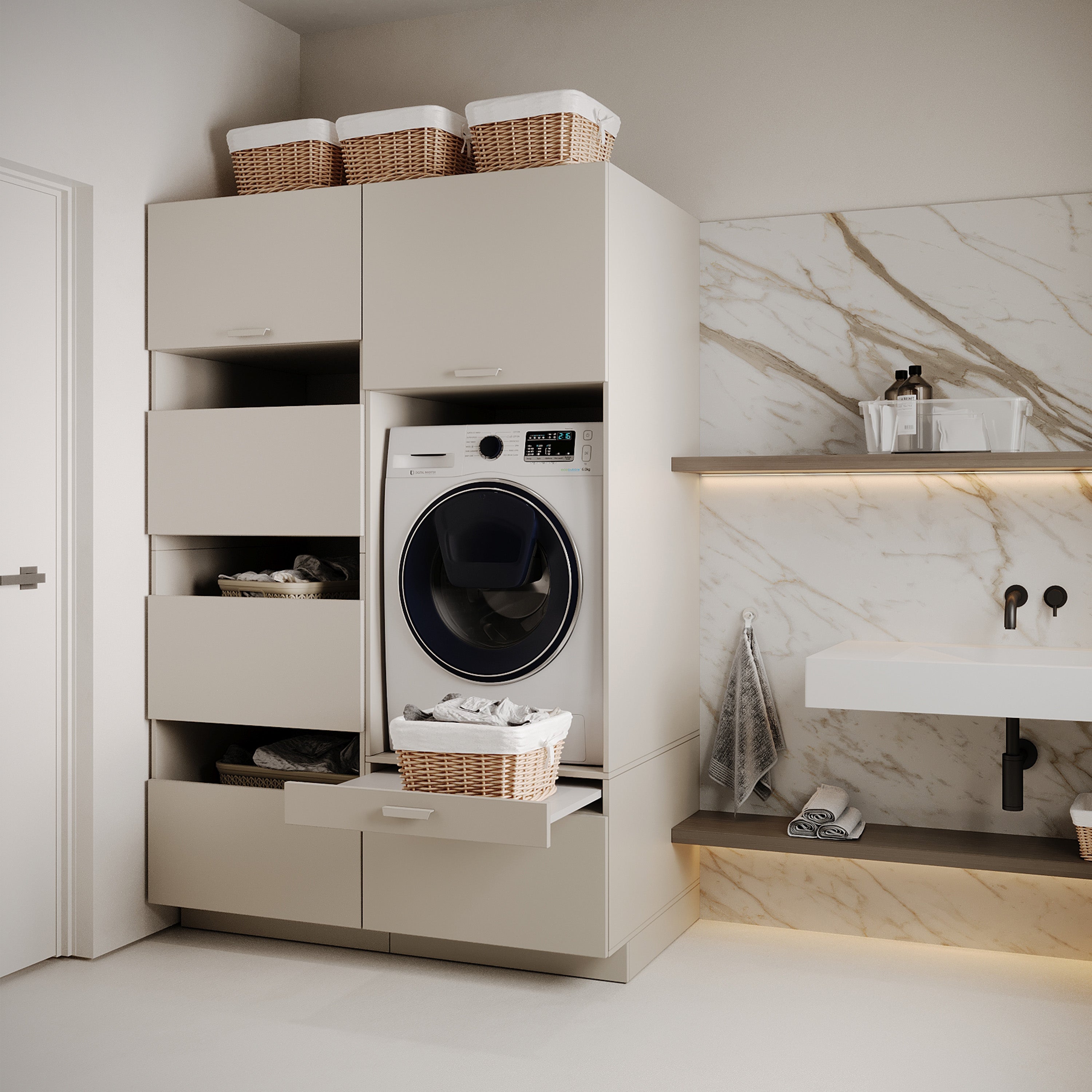 selsey-holv-waschmaschinenschrank-68-cm-kaschmir-mit-schublade-und-regal image 3