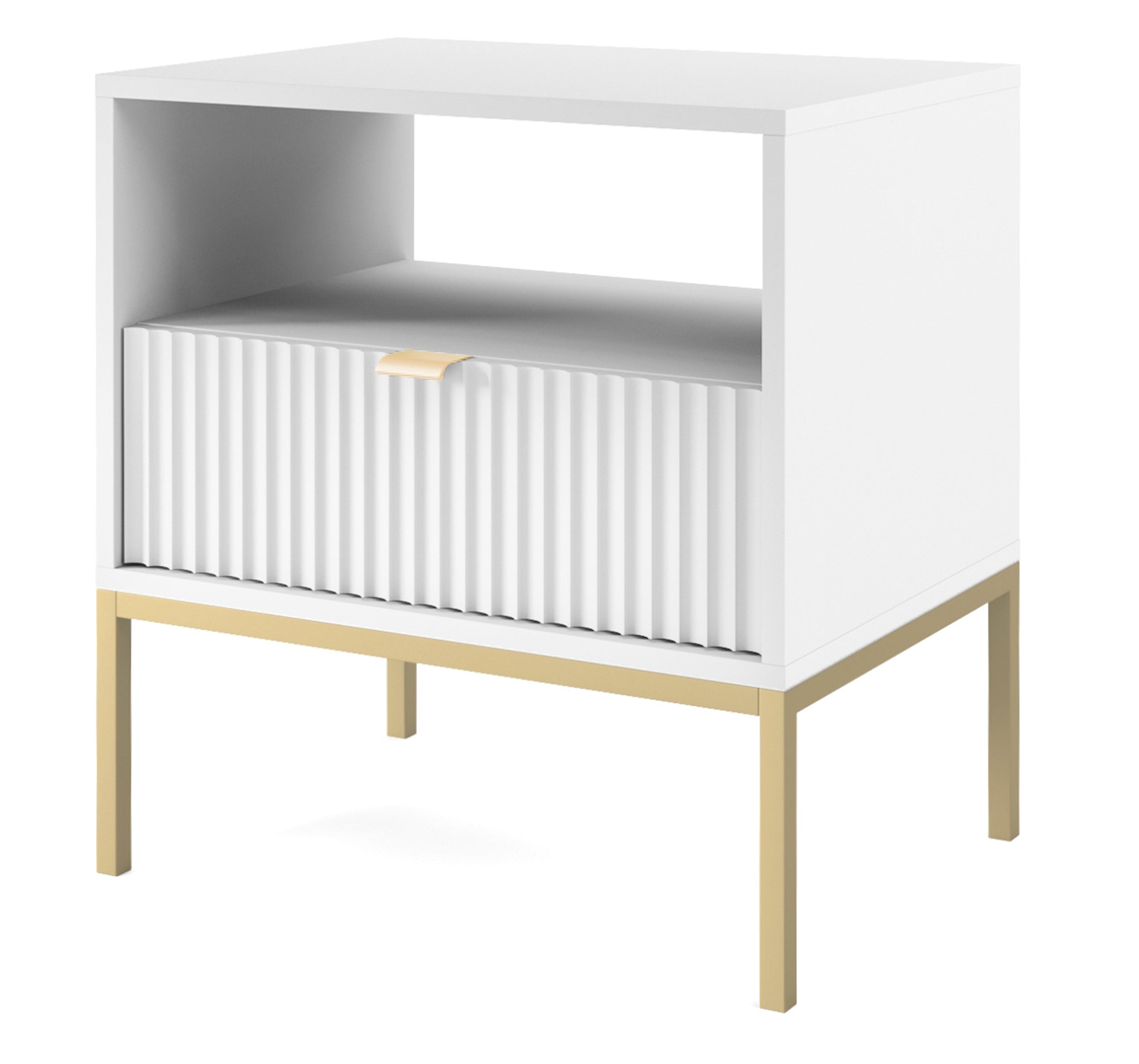 selsey-vellore-nachttisch-54-cm-wei-mit-geriffelter-front-und-goldenem-gestell image 1