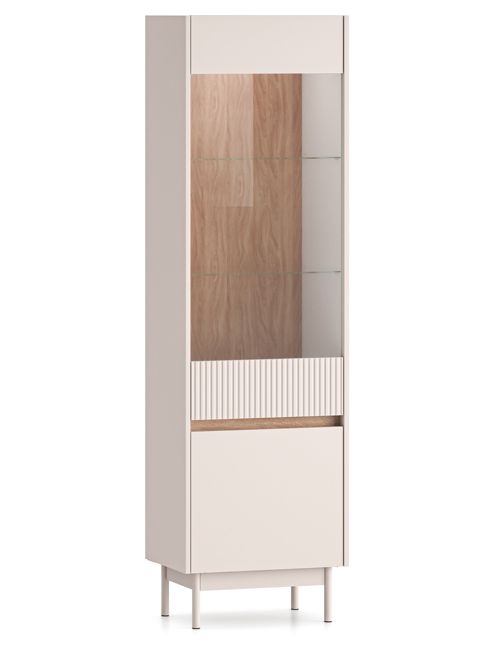 selsey-dunea-zweifl-gelige-vitrine-55-cm-mit-glas-und-beleuchtung-kaschmir-eiche image 1
