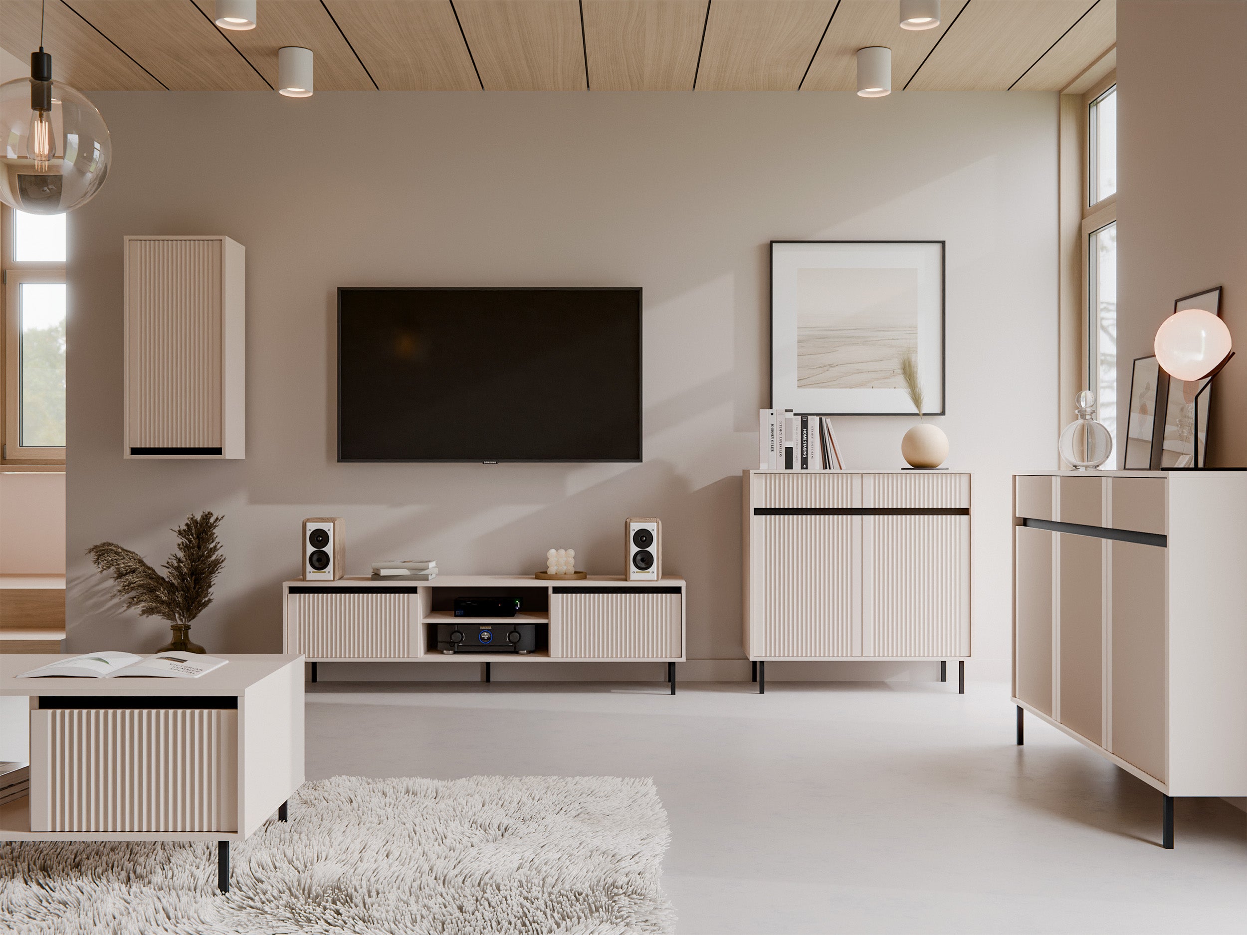 selsey-osaka-tv-schrank-179-cm-sandbeige-mit-zwei-schubladen-schwarze-beine image 2