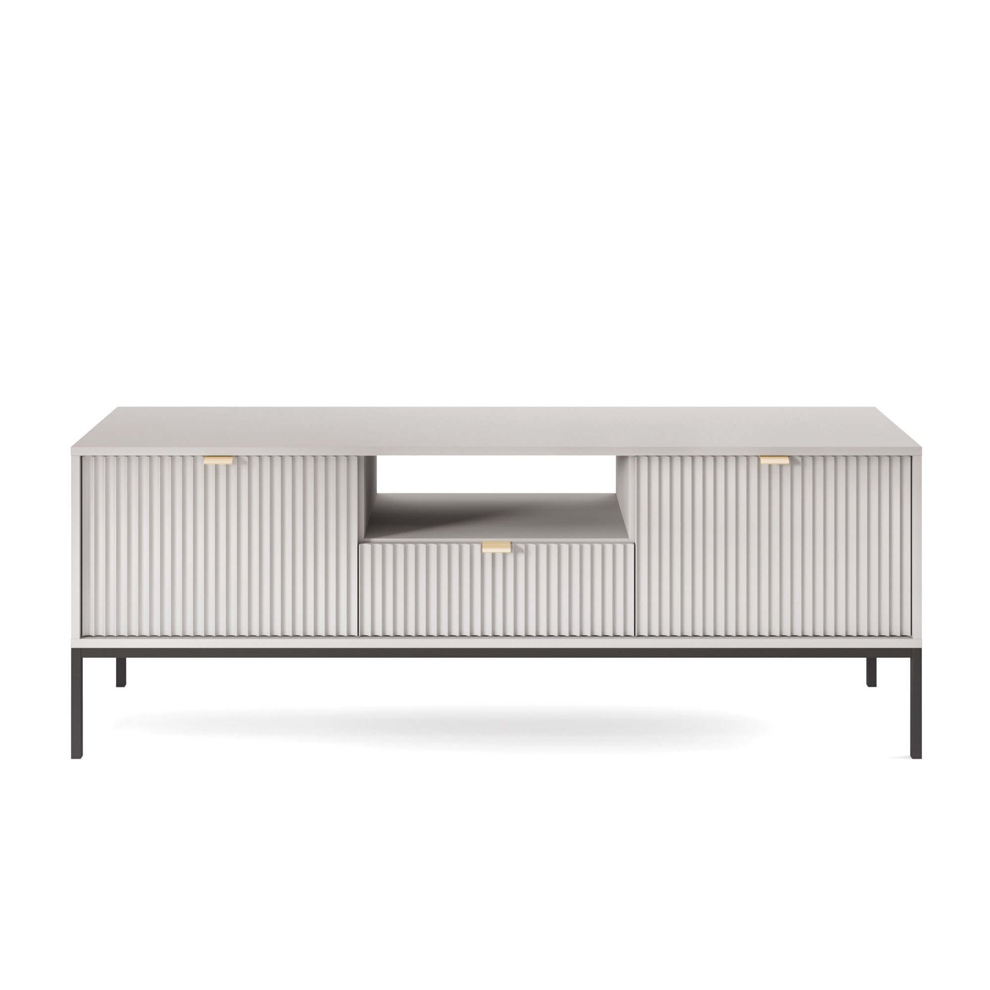 selsey-vellore-tv-schrank-154-cm-grau-mit-geriffelten-fronten-und-goldenen-griff image 3
