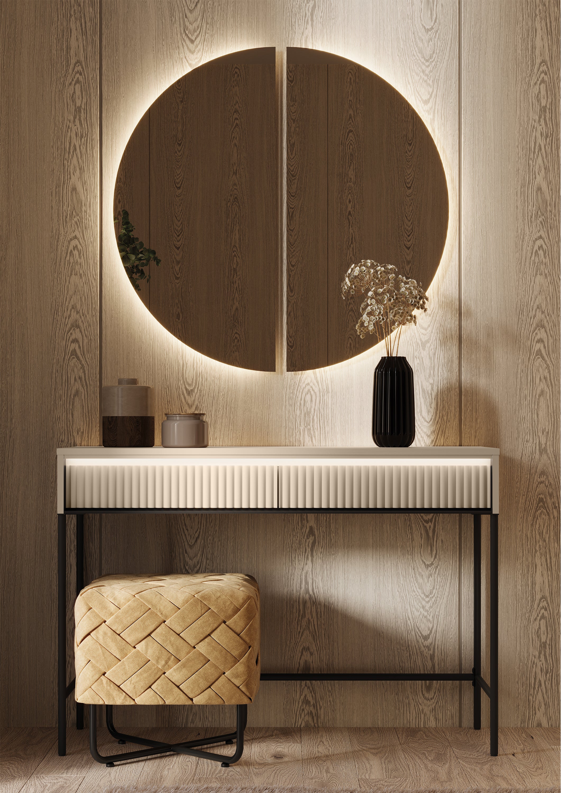 selsey-trend-schminktisch-mit-beleuchtung-112-cm-geriffelte-fronten-sandbeige-sc image 2
