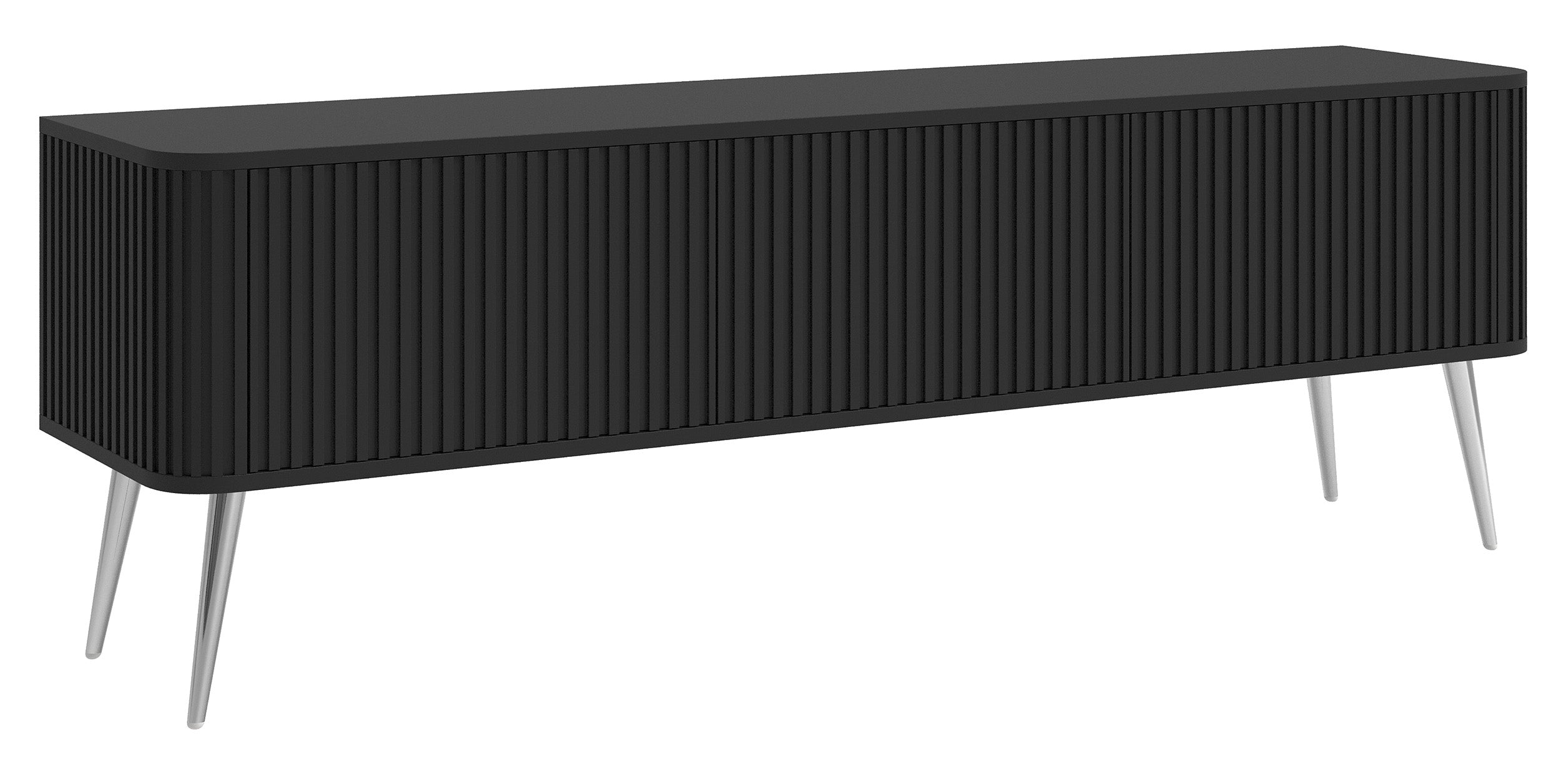 selsey-ovarlo-tv-schrank-163-cm-dreit-rig-mit-rillen-schwarz-mit-silbernen-beine image 5