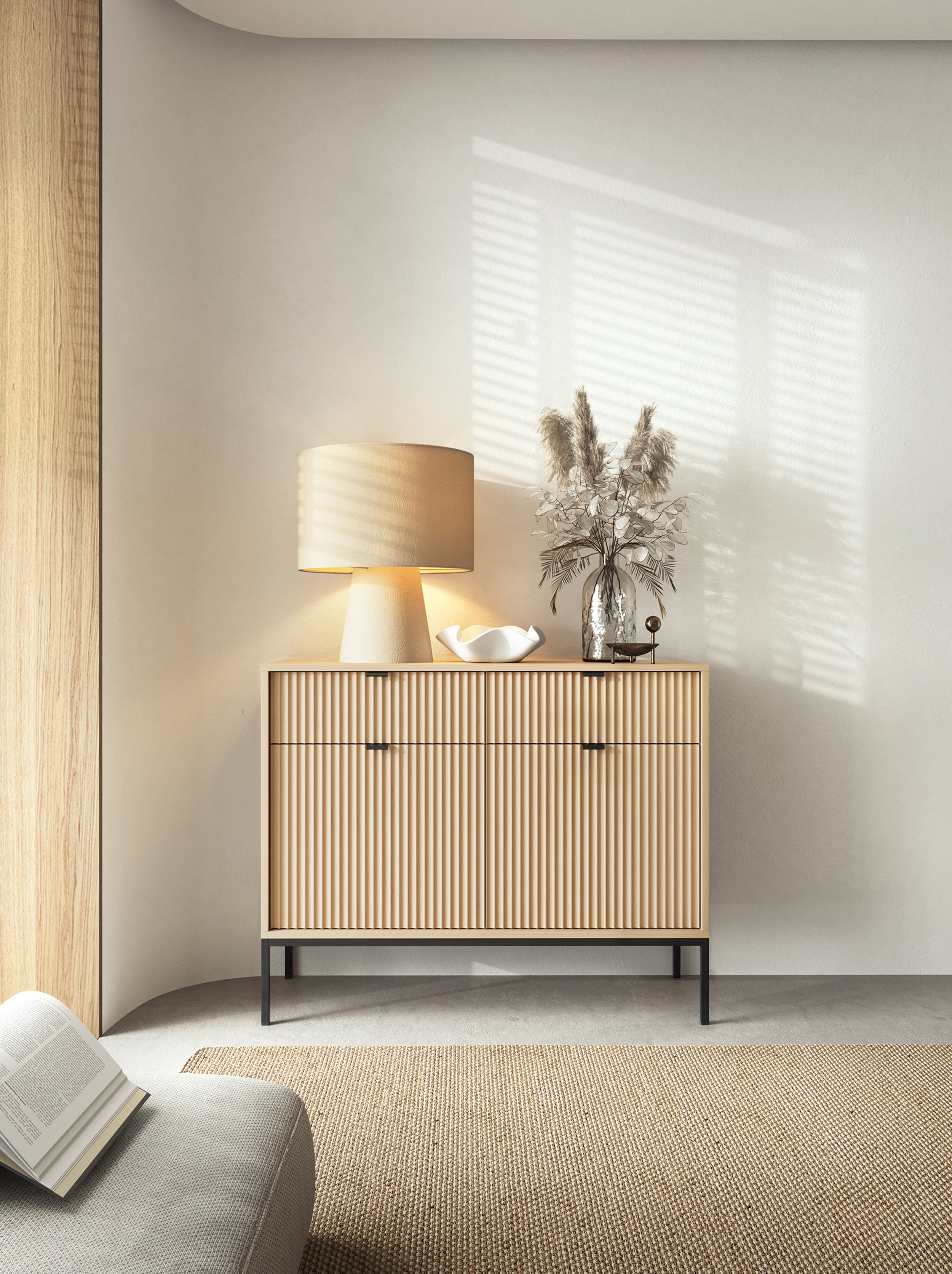 selsey-vellore-kommode-104-cm-zweit-rige-kommode-mit-2-schubladen-geriffelter-fr image 2