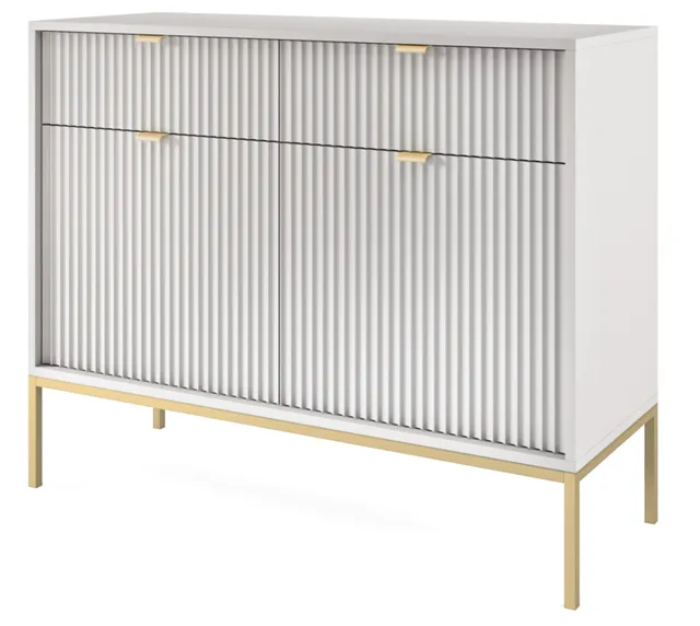 selsey-vellore-zweit-rige-kommode-104-cm-grau-gerillt-goldenes-gestell image 1