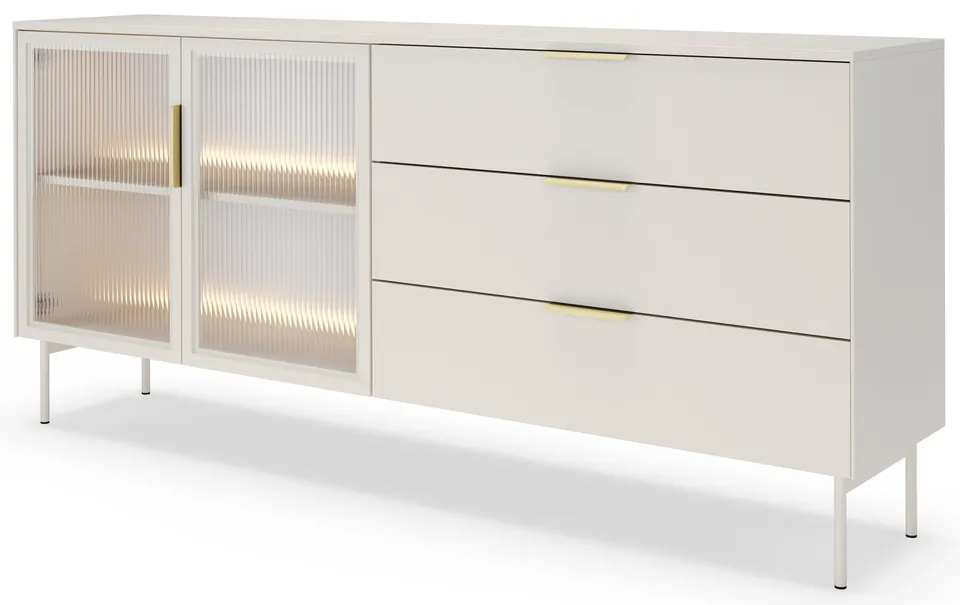 selsey-lumi-vitrine-zweit-rig-181-cm-mit-3-schubladen-und-led-kaschmir-riffelgla image 1