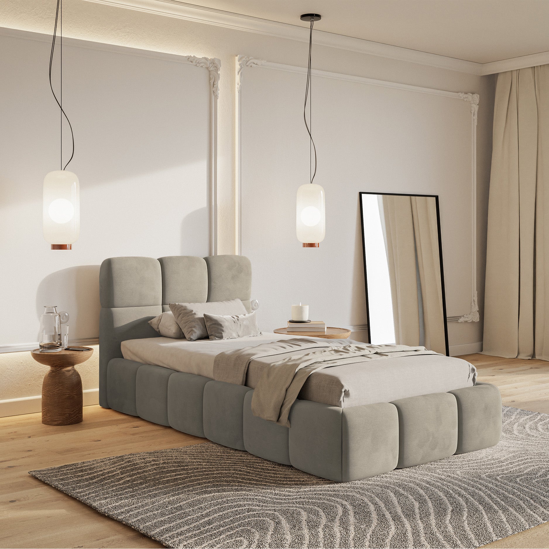 selsey-cloudy-gepolstertes-bett-90x200-cm-grau-beige-wasserabweisender-samtstoff image 2