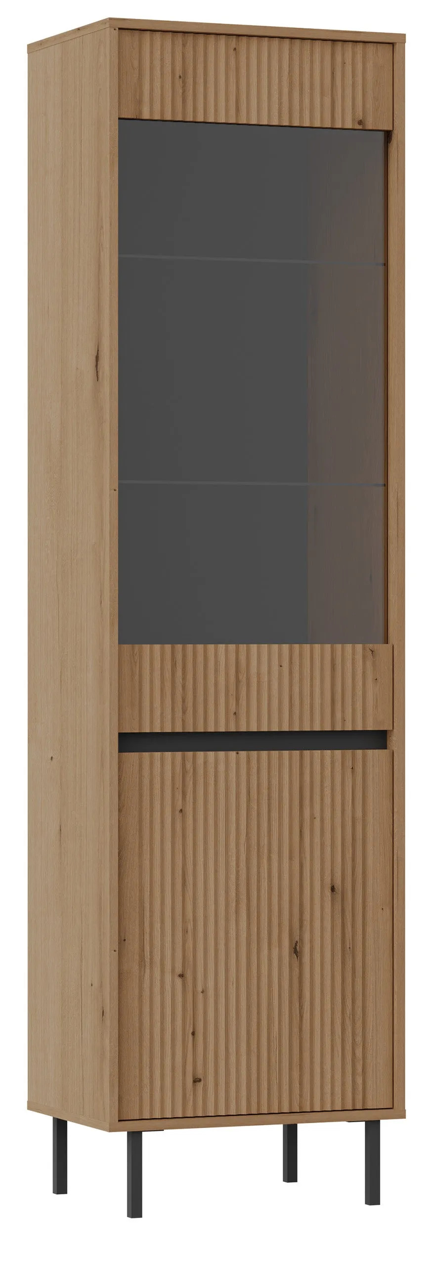 selsey-osaka-zweifl-gelige-vitrine-56-cm-eiche-evoke-geriffelte-front-schwarze-b image 1