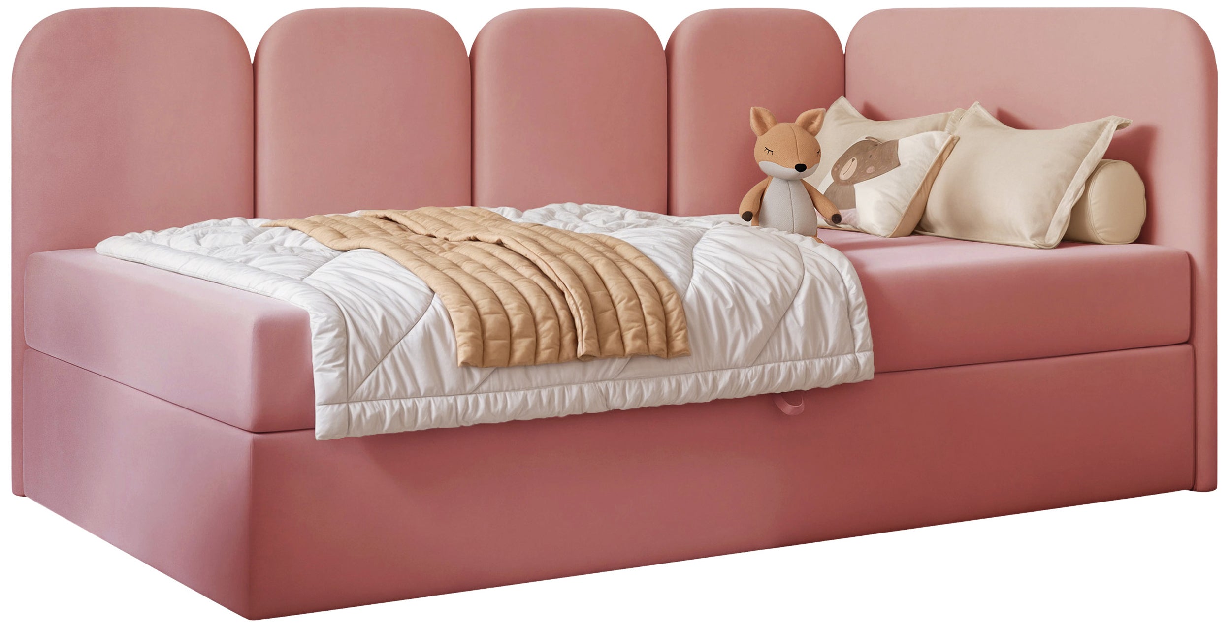 selsey-jugendbett-nubini-90x200-cm-rechtsseitig-mit-stauraum-rosa-velours-wasser image 1