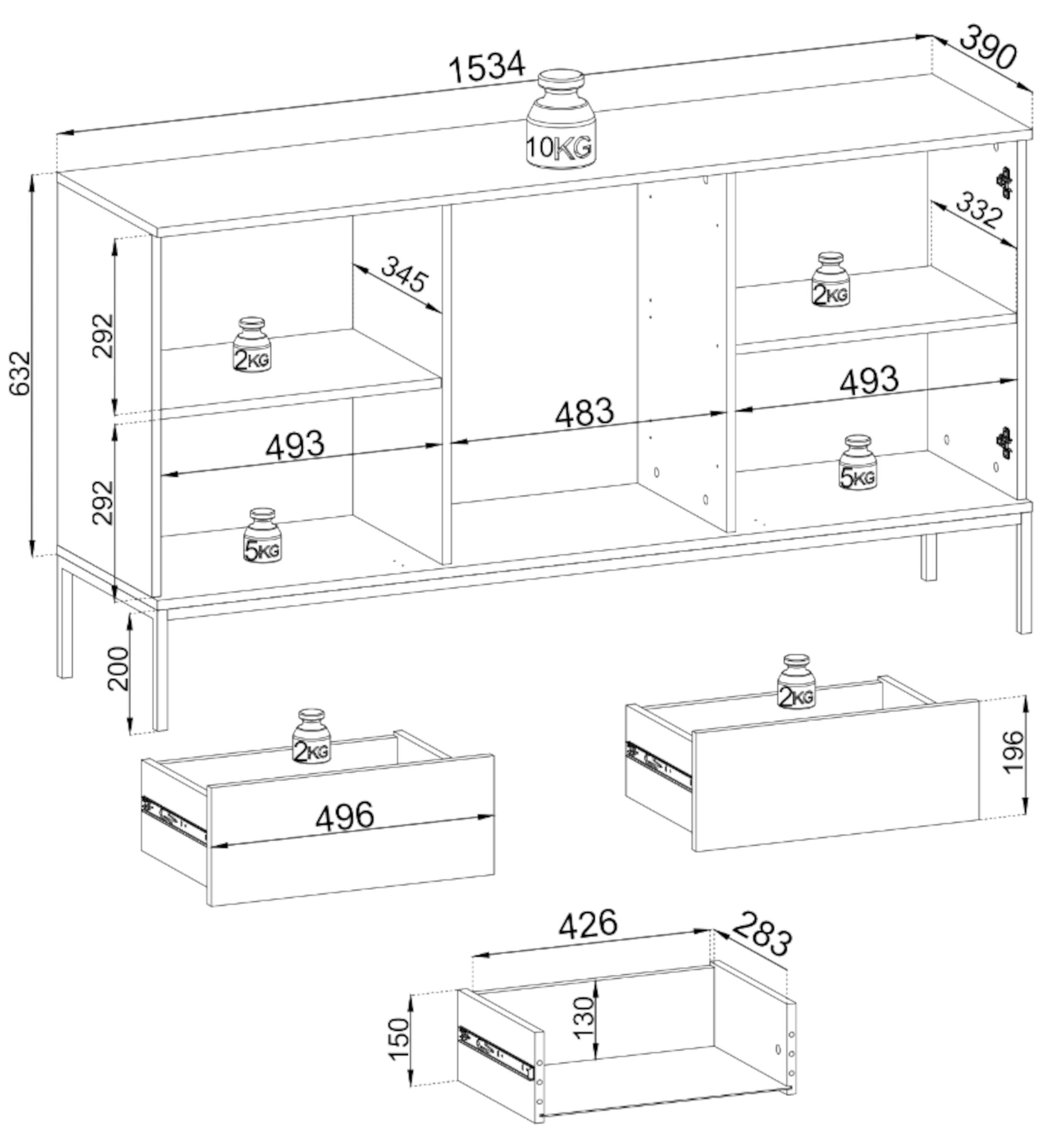 selsey-tosena-kommode-154-cm-kaschmir-mit-2-t-ren-schubladen-und-led image 5