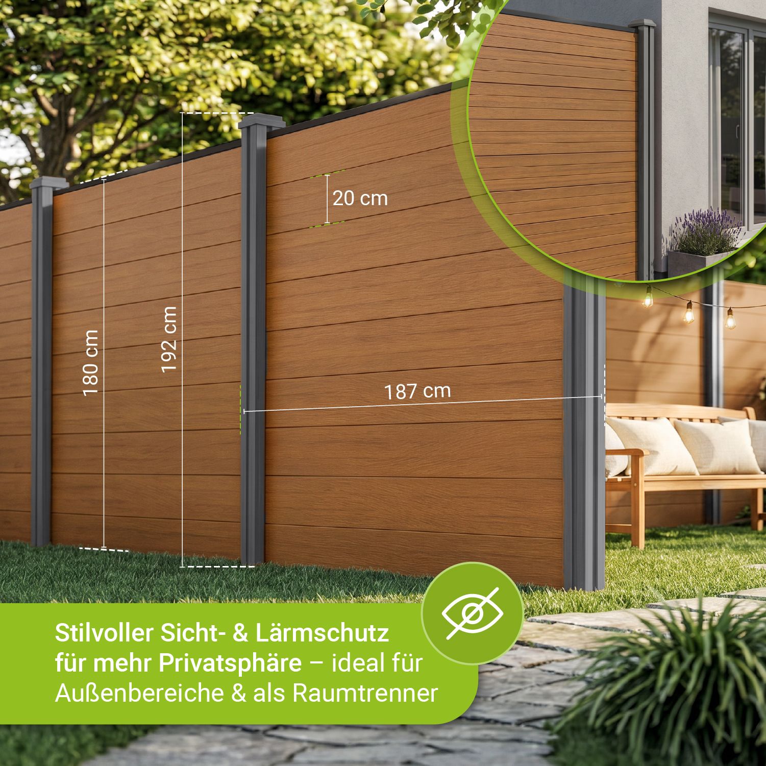 juskys-wpc-zaun-sichtschutzzaun-1er-set-teak image 5