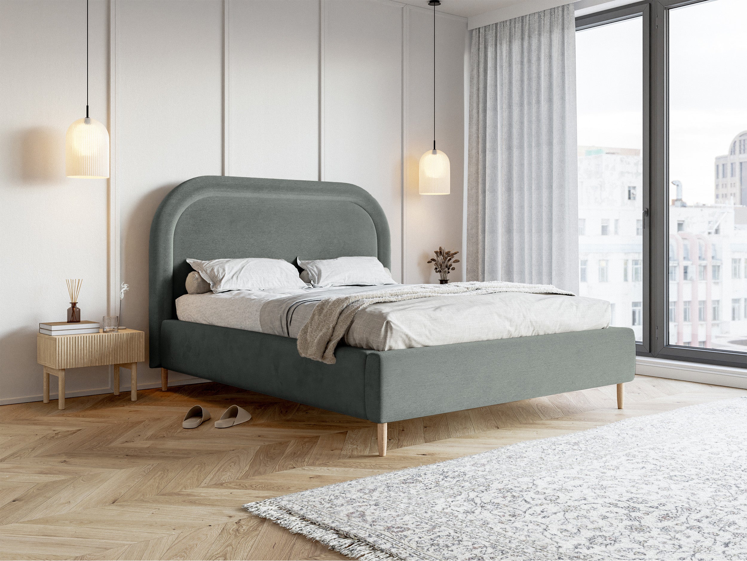 selsey-loreo-gepolstertes-bett-180x200-cm-mit-stauraum-grauer-samt-wasserabweise image 2