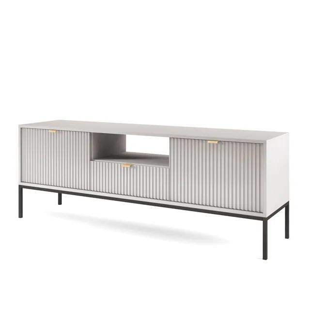 selsey-vellore-tv-schrank-154-cm-grau-mit-geriffelten-fronten-und-goldenen-griff image 1