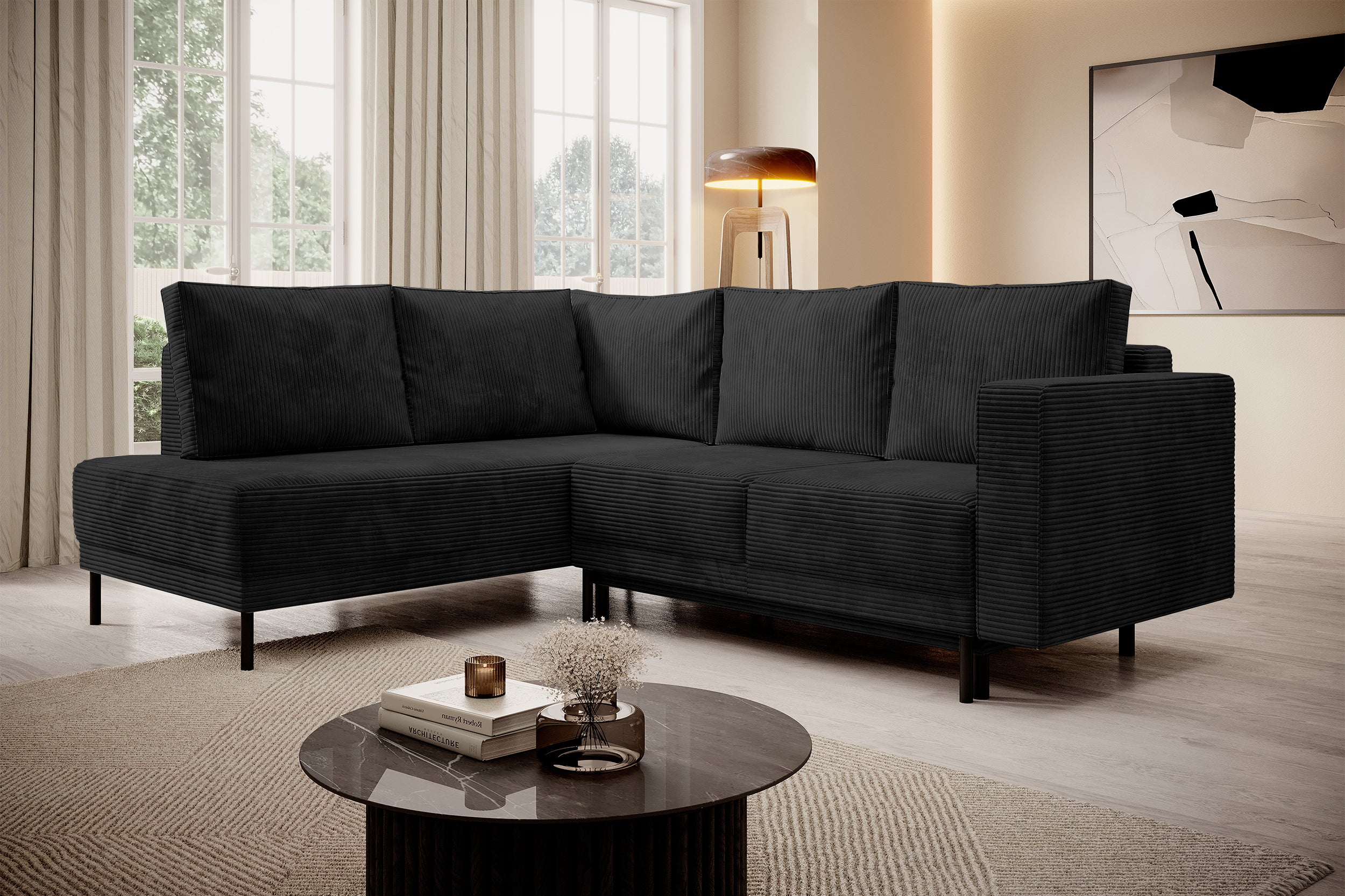 selsey-rodario-ecksofa-links-mit-schlaffunktion-und-bettkasten-schwarz-cord image 2