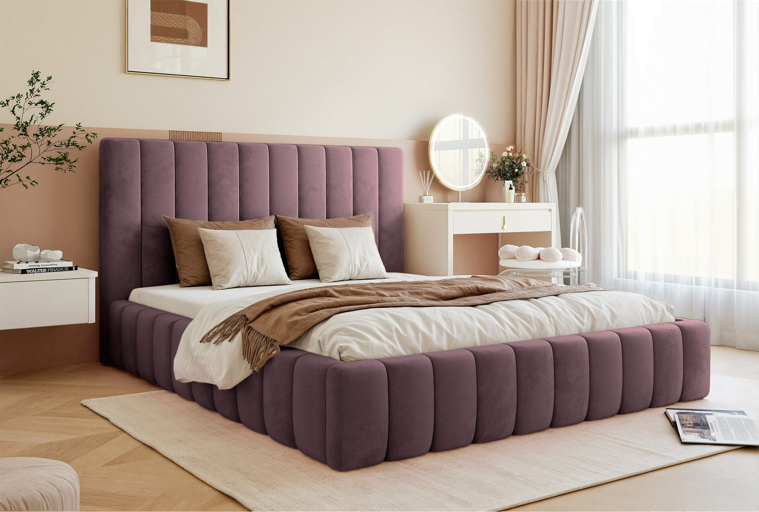 selsey-fiarro-polsterbett-180x200-cm-mit-bettkasten-violetter-samt-metallrahmen image 2