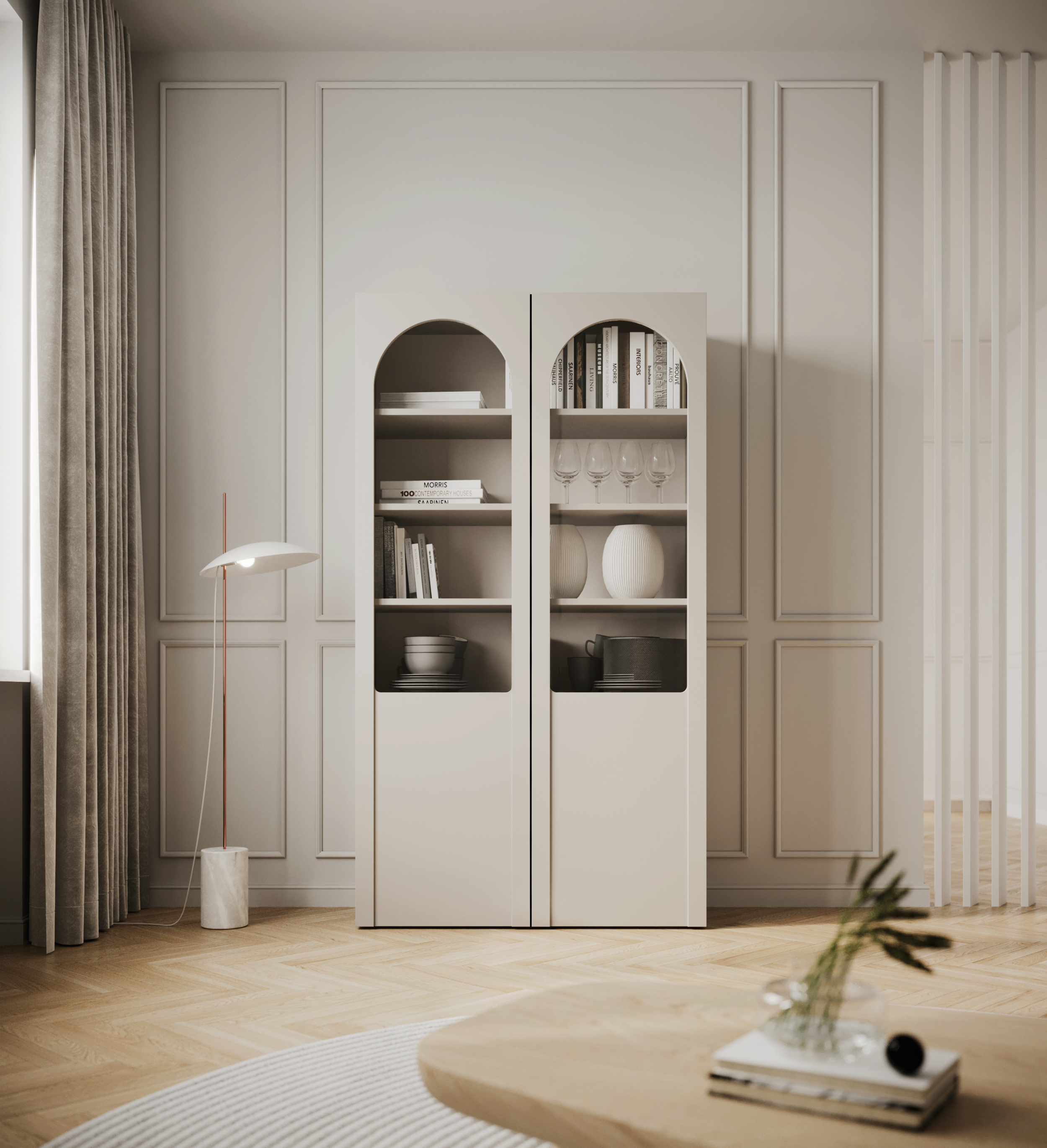 selsey-arkadia-zweifl-gelige-vitrine-100-cm-kaschmir-gefr-ste-verglaste-fronten image 2