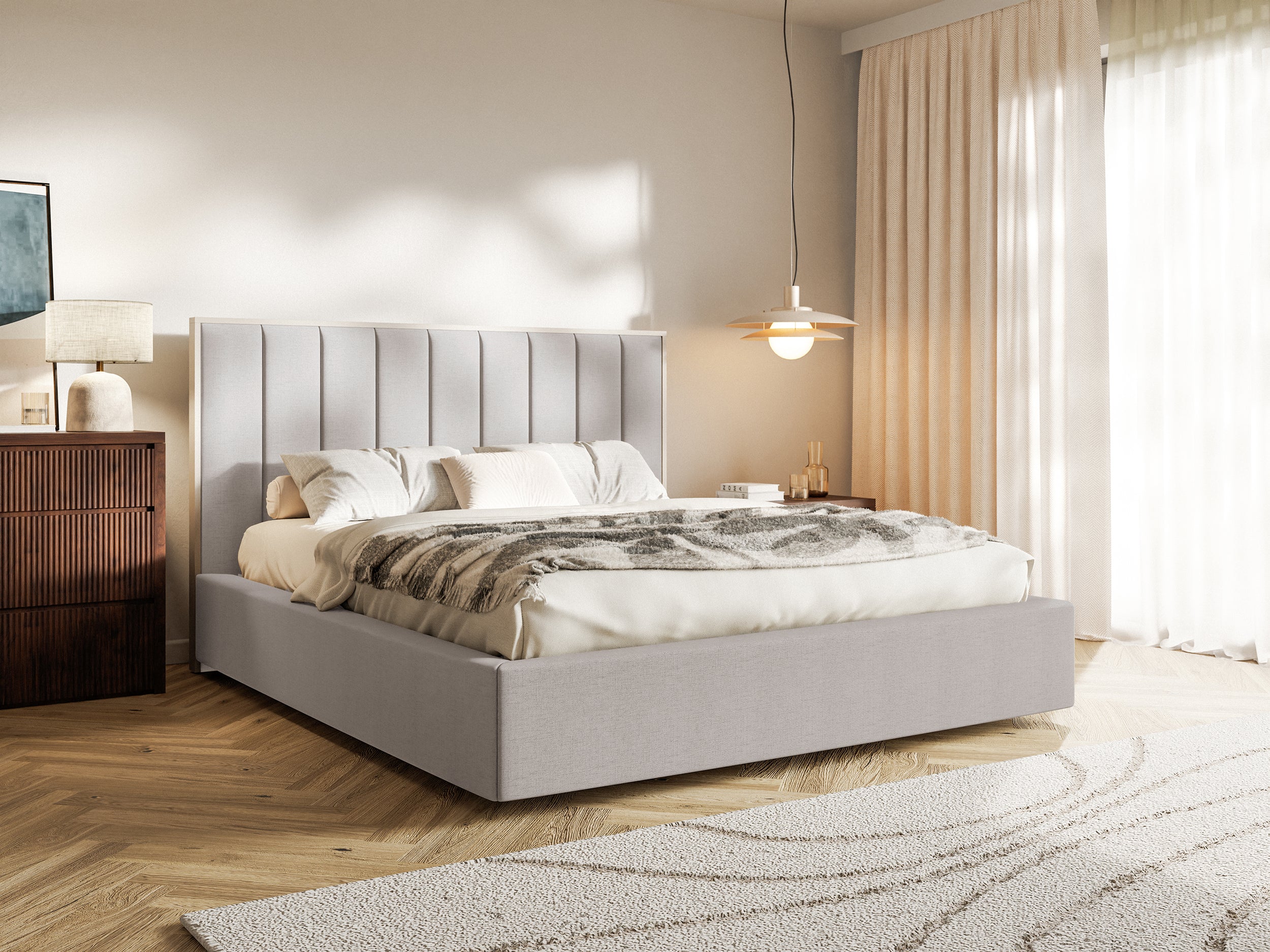 selsey-togents-gepolstertes-bett-160x200-cm-mit-stauraum-metallrahmen-grau-beige image 2