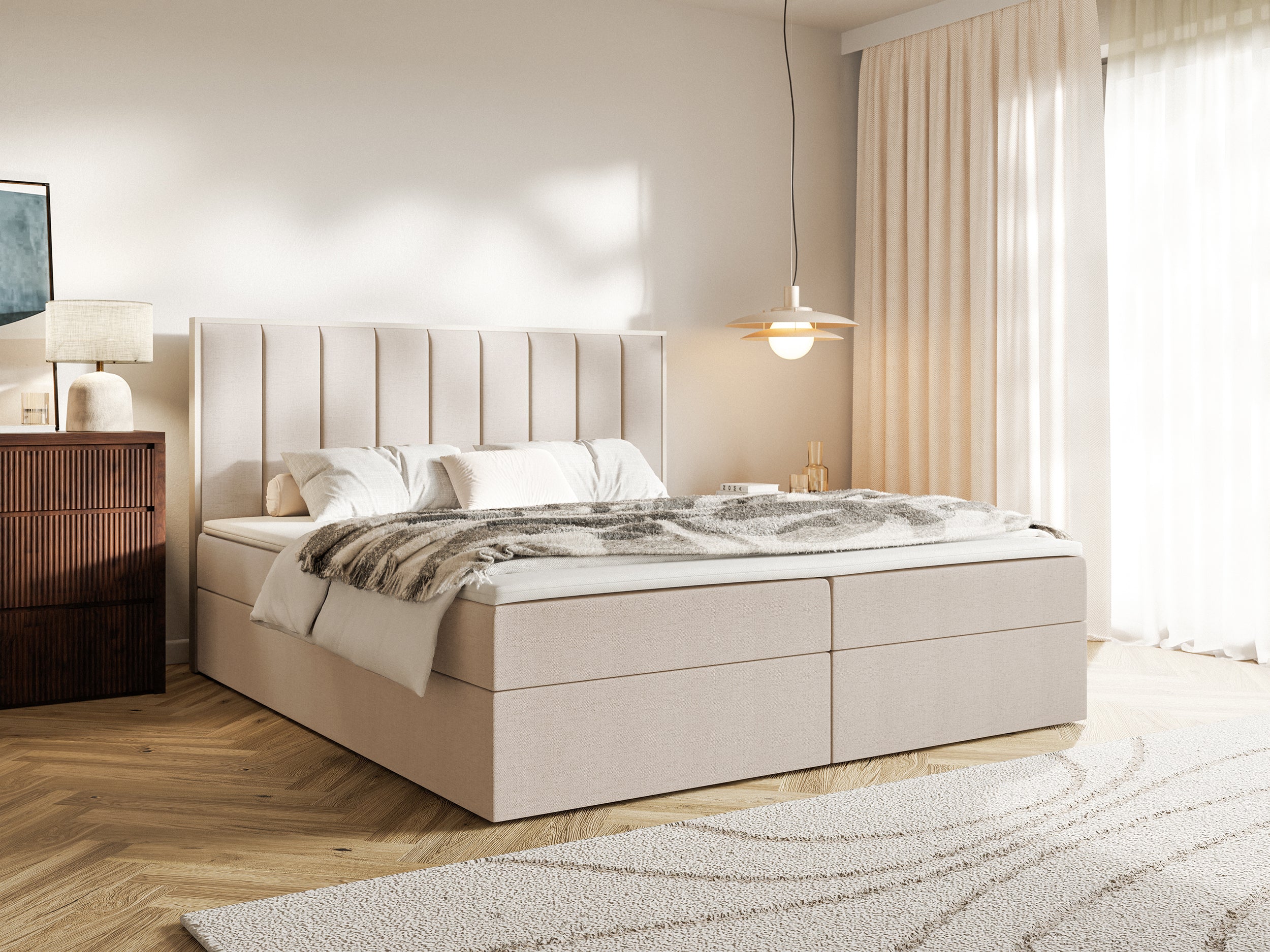 selsey-togents-kontinentalbett-140x200-cm-mit-stauraum-und-topper-beige-chenille image 2