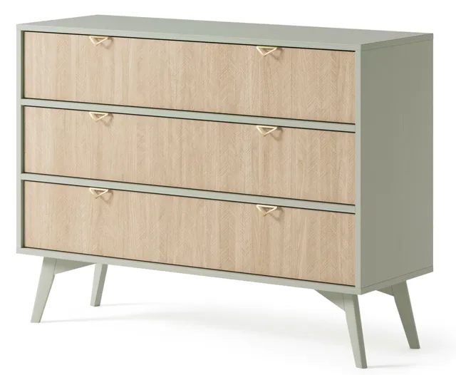 selsey-favoria-kommode-106-cm-eukalyptus-fischgr-t-goldene-griffe-mit-schubladen image 1