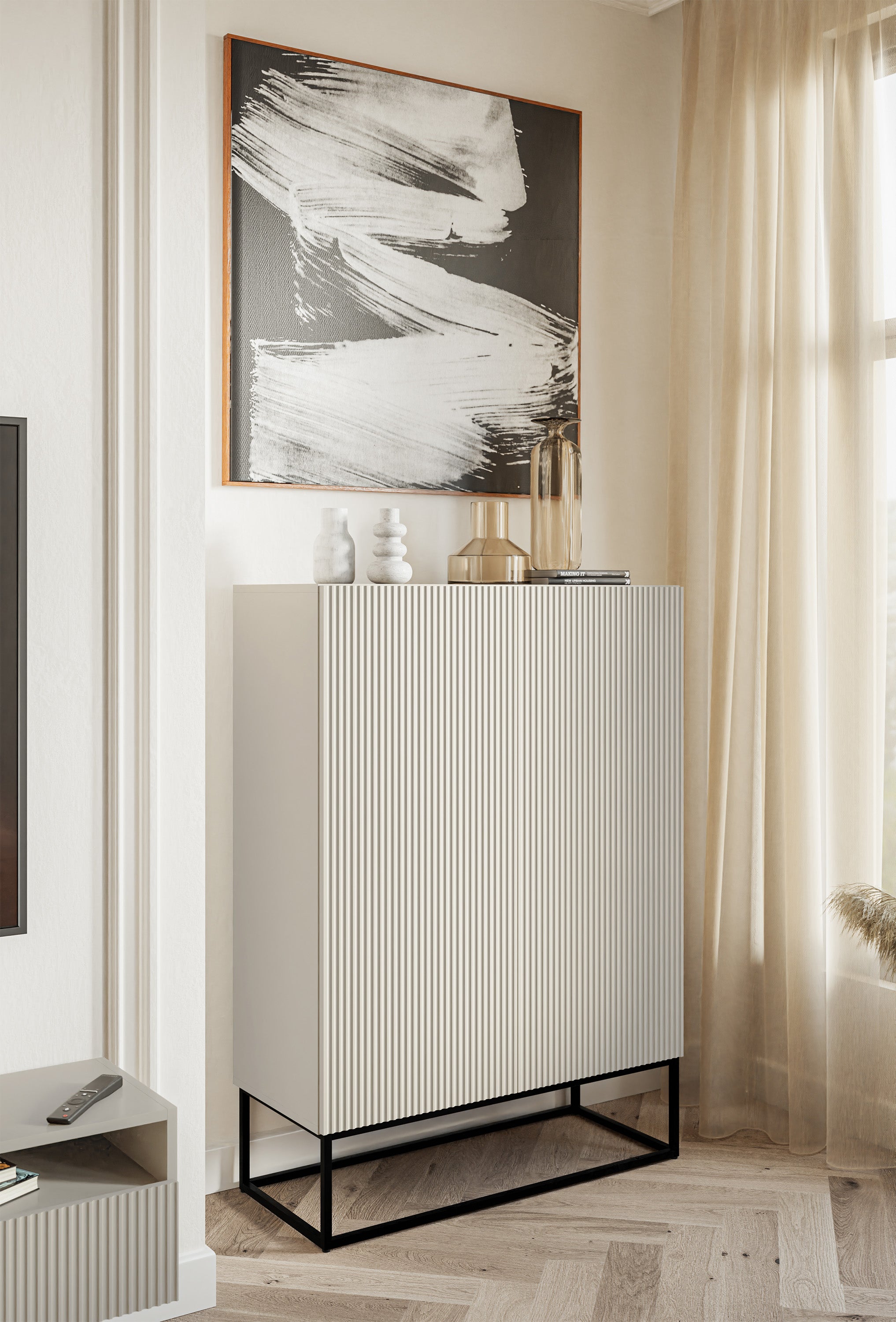 selsey-veldio-zweit-rige-kommode-90-cm-grau-beige-mit-gefr-ster-front-und-schwar image 4