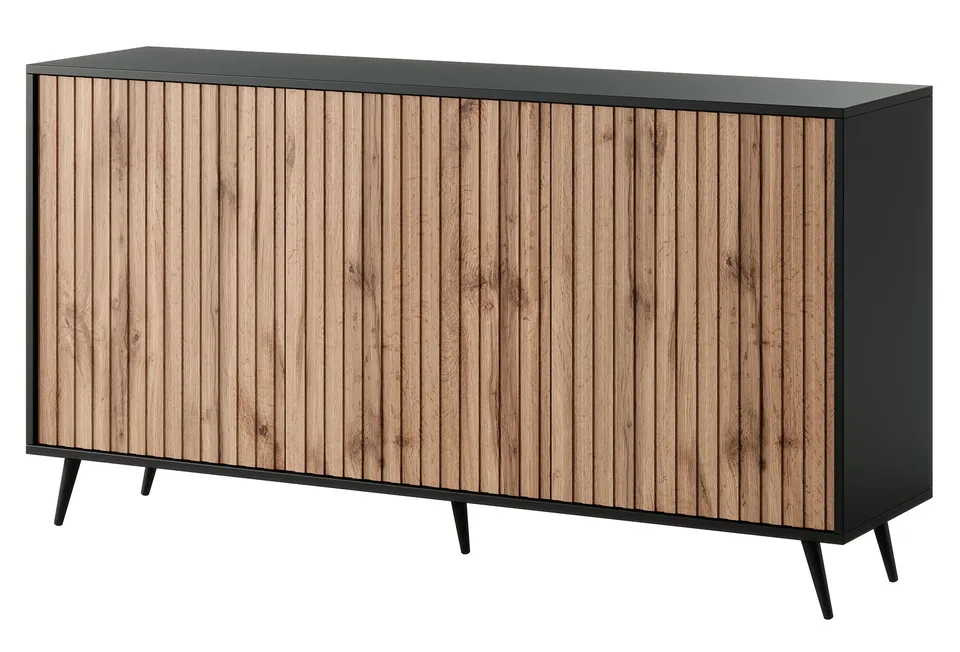selsey-bello-kommode-154-cm-mit-lamellenfront-schwarz-wotan-eiche image 1