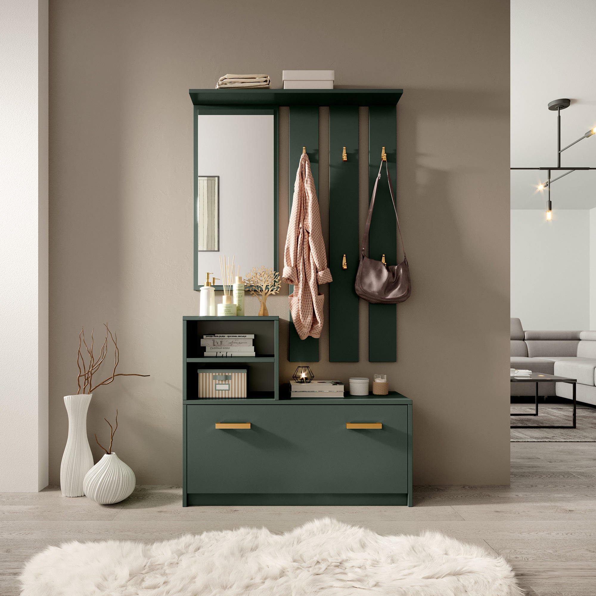 selsey-yesfir-garderobenset-flaschengr-n-mit-spiegel-schuhschrank image 3