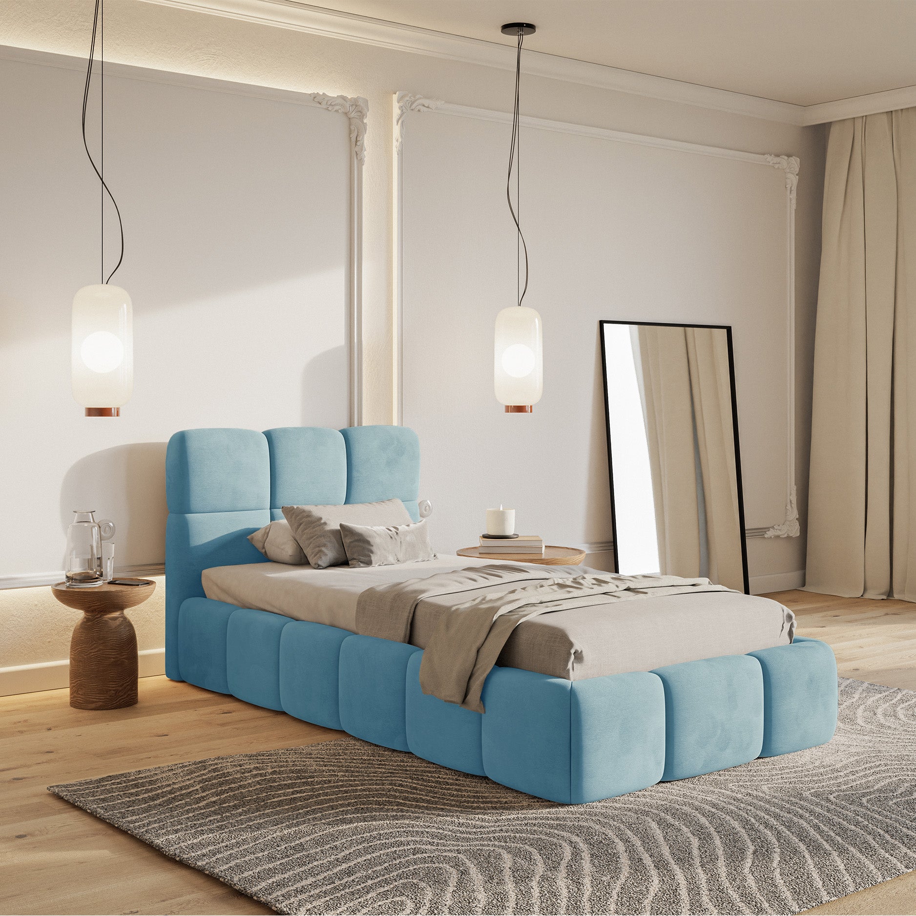 selsey-cloudy-gepolstertes-bett-90x200-cm-velours-hellblau-wasserabweisend image 2