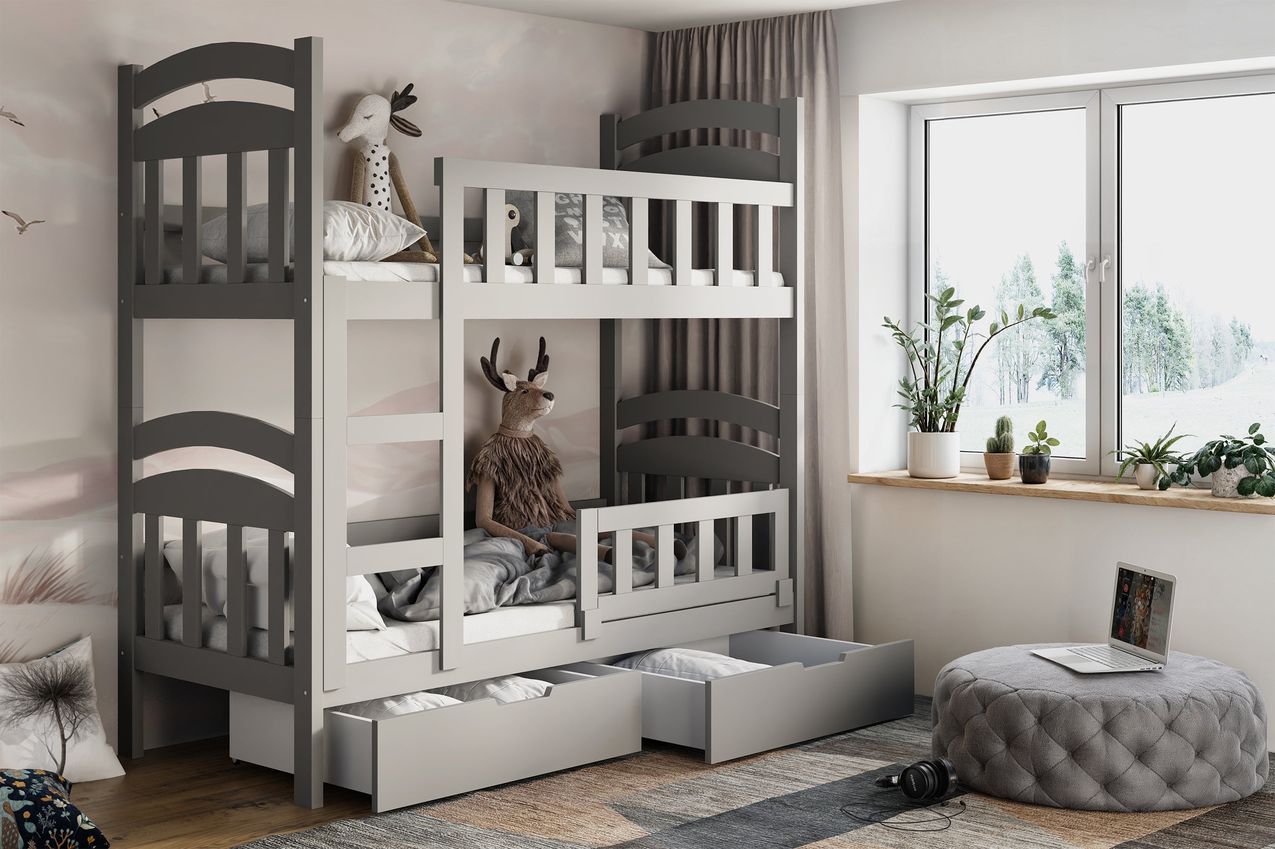 selsey-dopio-etagenbett-90x200-cm-mit-matratzen-und-schubladen-grau image 3
