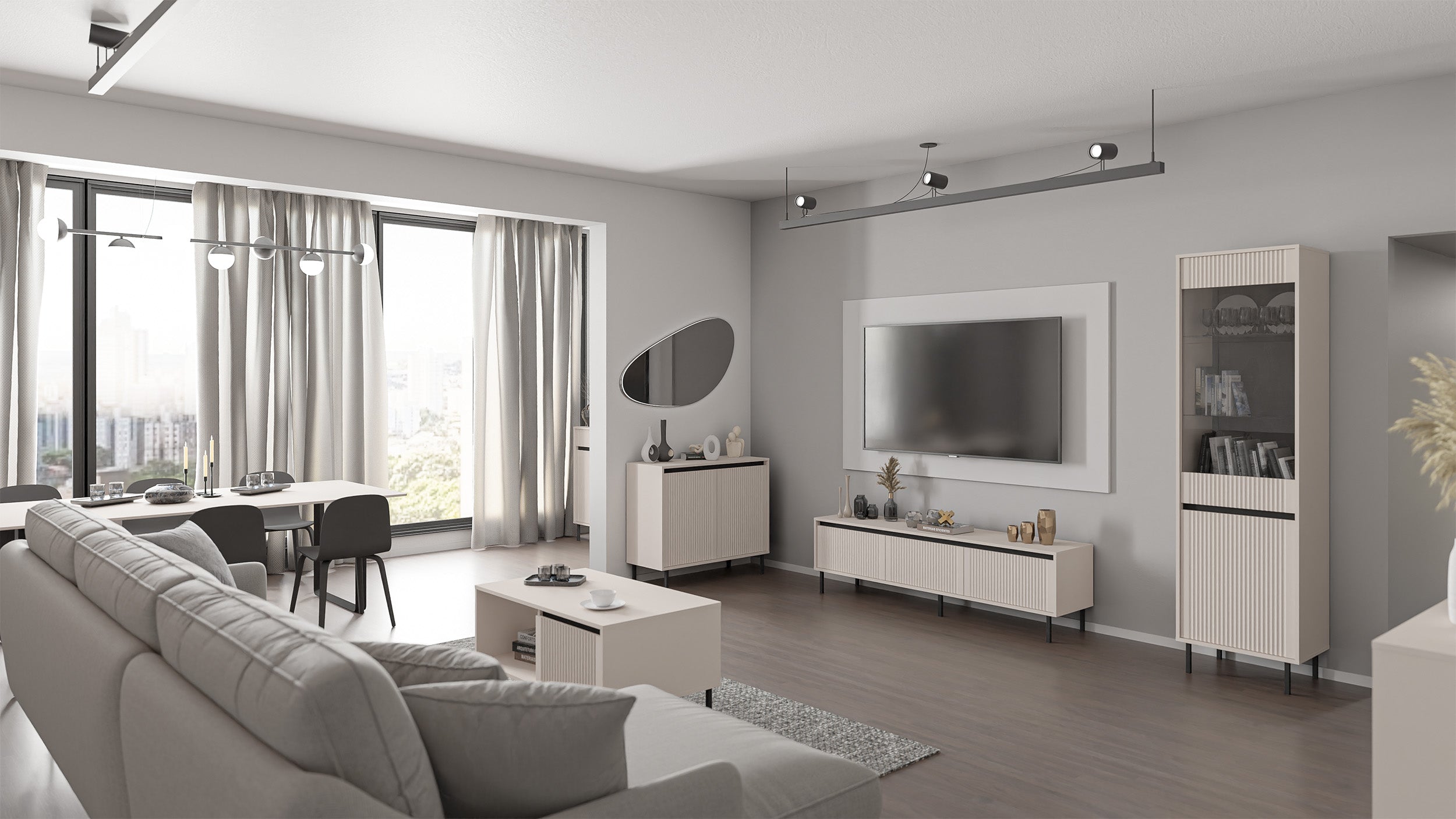 selsey-osaka-zweit-rige-kommode-100-cm-sandbeige-gerillte-fronten-schwarze-beine image 6