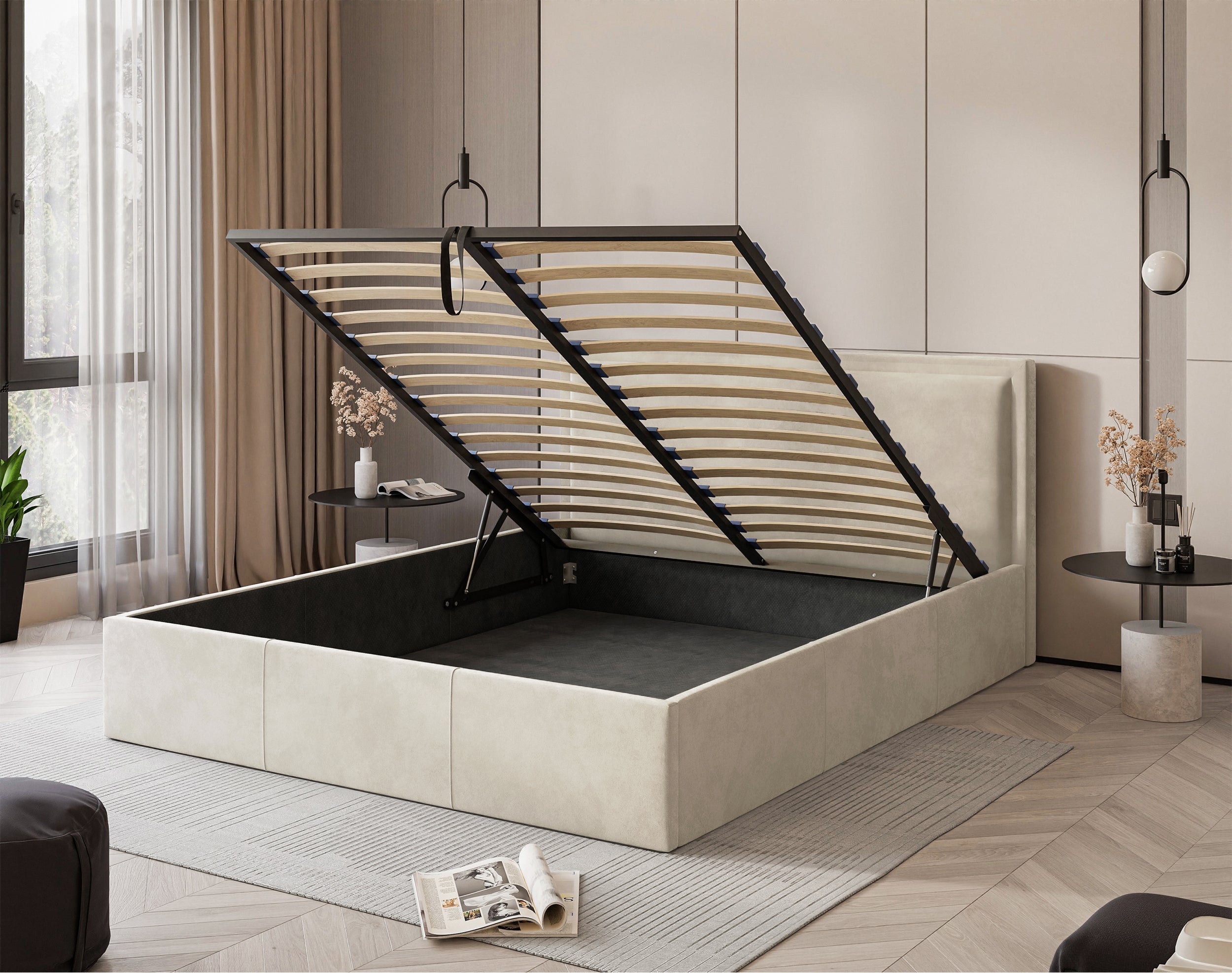 selsey-soave-polsterbett-140x200-cm-mit-stauraum-metallrahmen-cremefarbener-samt image 5