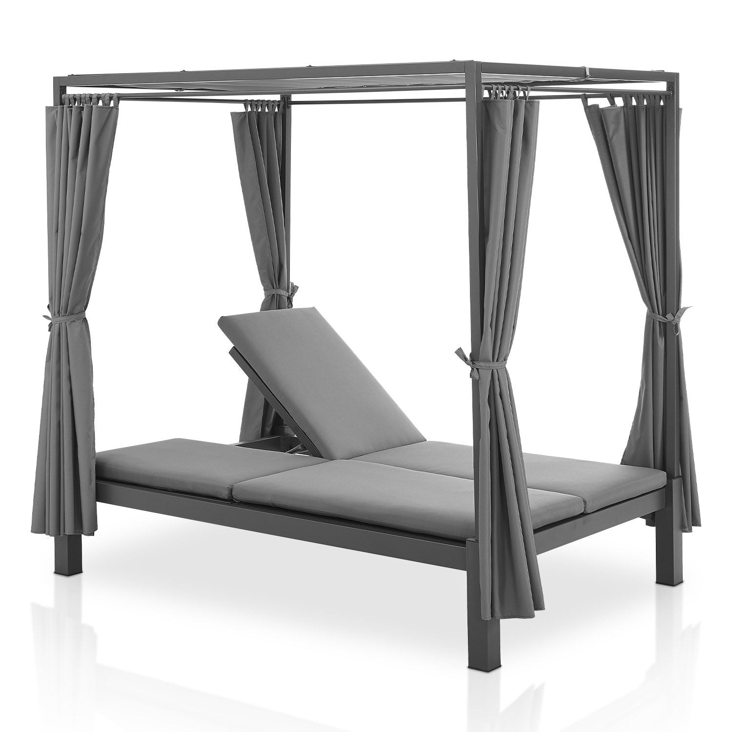 juskys-kreta-doppel-loungebett-140x200-cm-mit-dach-und-vorh-ngen-grau image 1