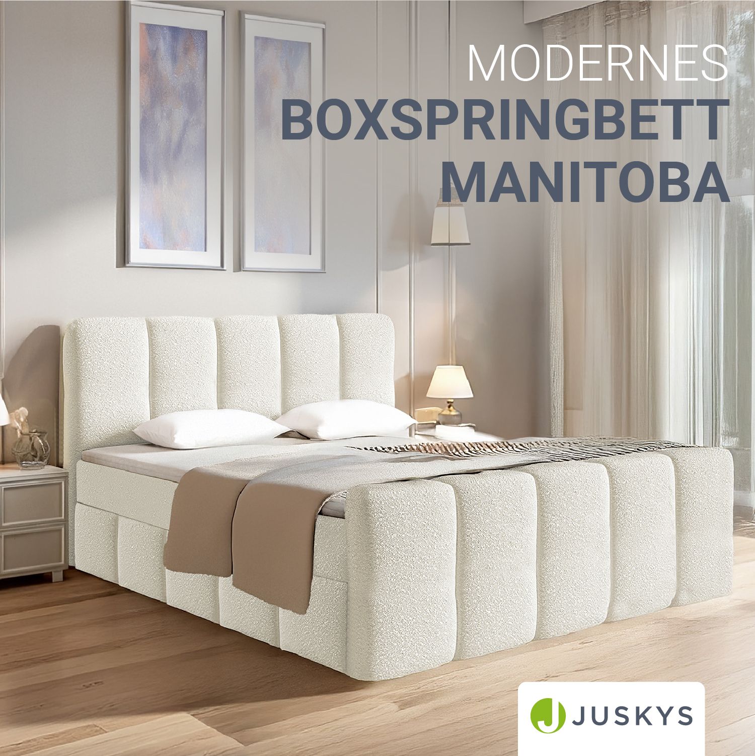 juskys-boxspringbett-manitoba-boucl-polsterbett-in-creme-mit-topper image 2