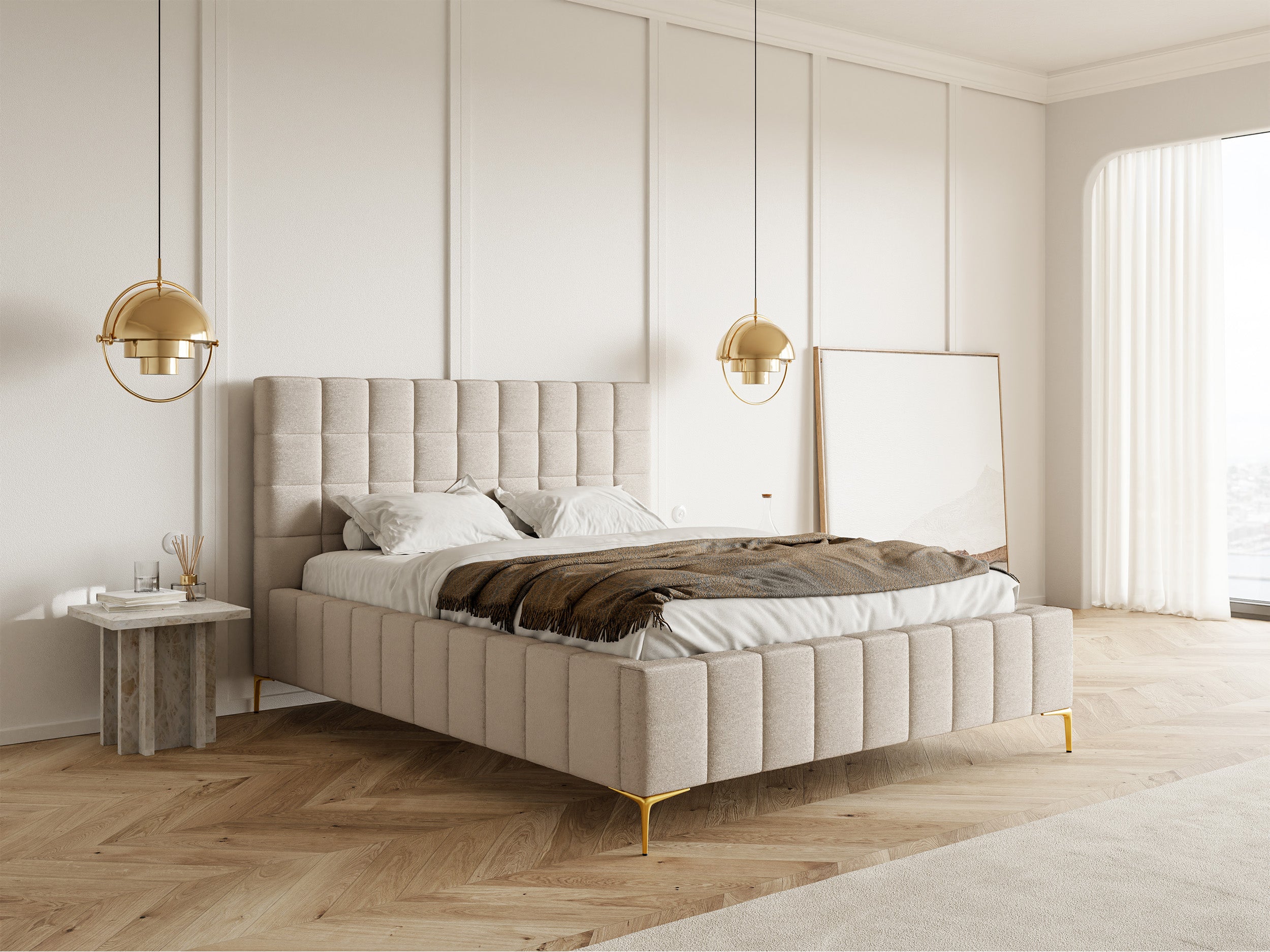 selsey-szejlo-gepolstertes-bett-160x200-cm-mit-stauraum-grau-beiger-chenillestof image 3