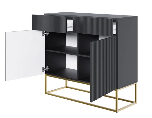 selsey-veldio-kommode-100-cm-schwarz-2-schubladen-gefr-ste-front-goldene-beine image 1
