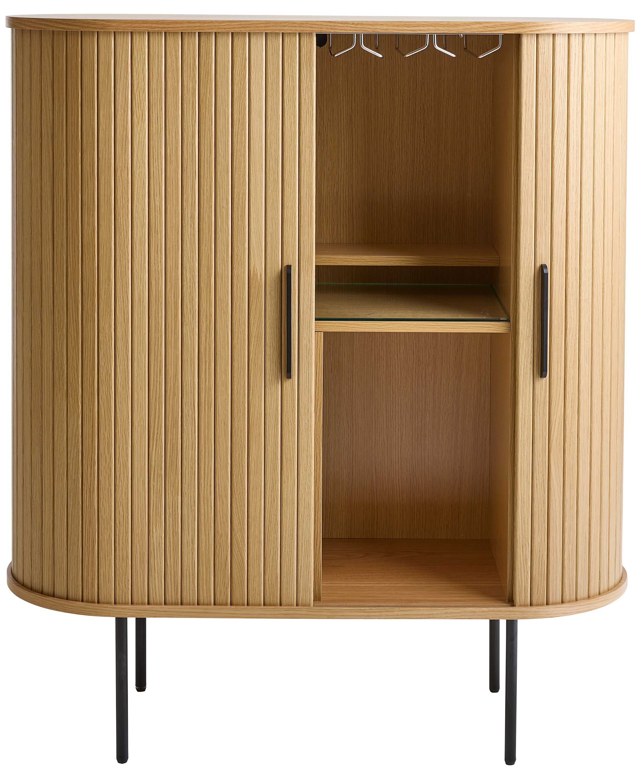selsey-gativel-hohe-kommode-100-cm-mit-glashaltern-lamellen-eiche-natur image 4